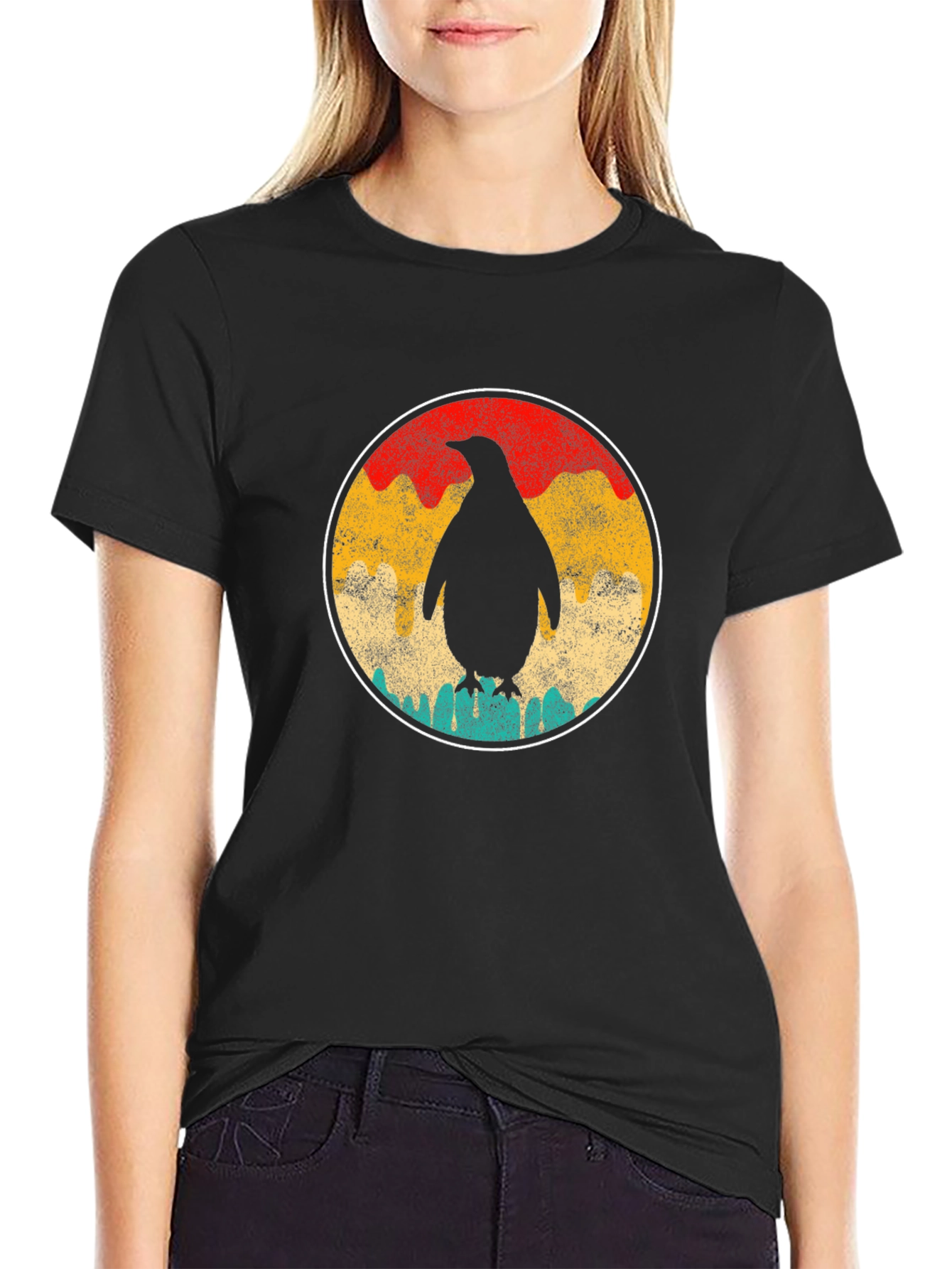 Retro Penguin Graphic Tee - Unisex Black T-Shirt