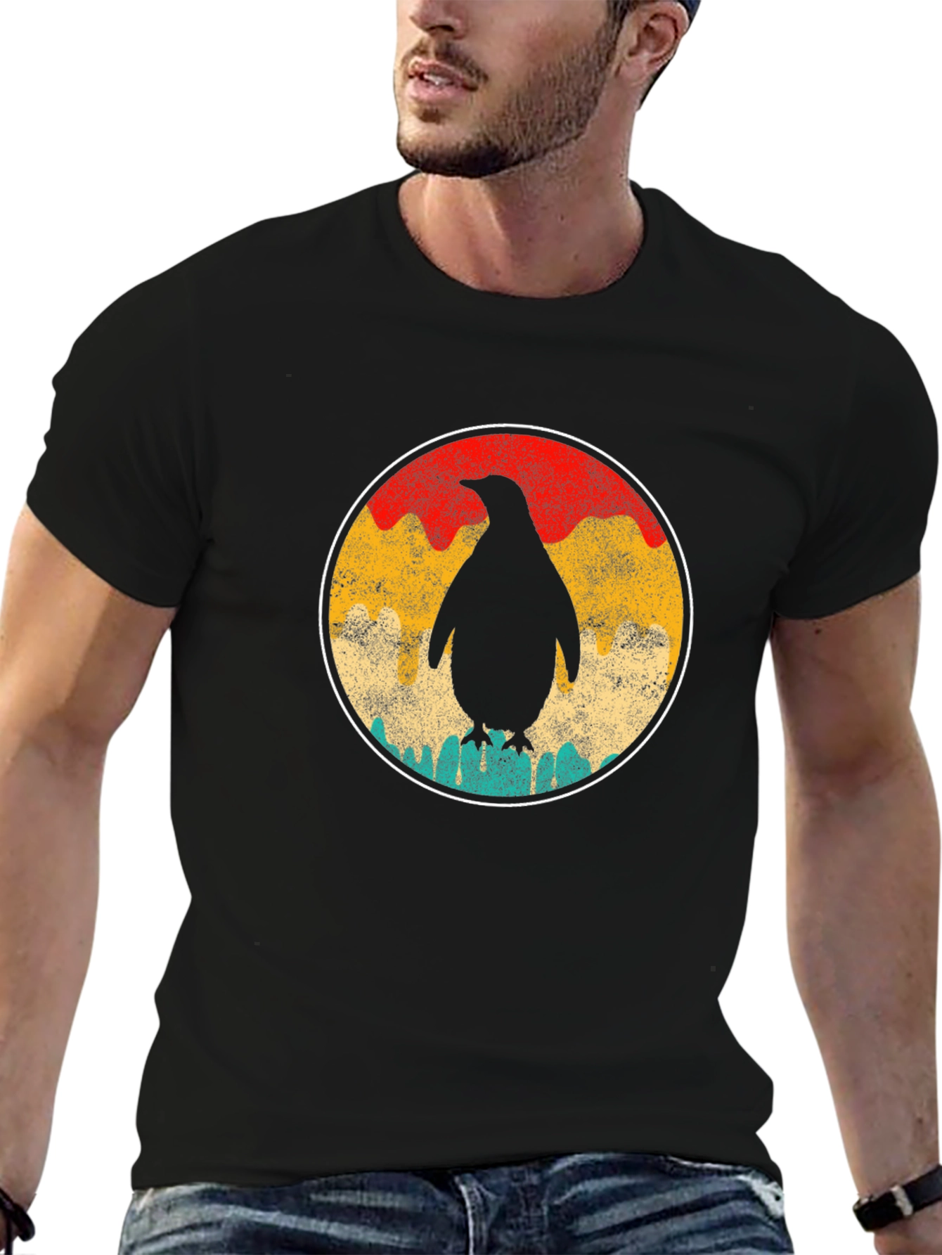 Retro Penguin Graphic Tee - Unisex Black T-Shirt
