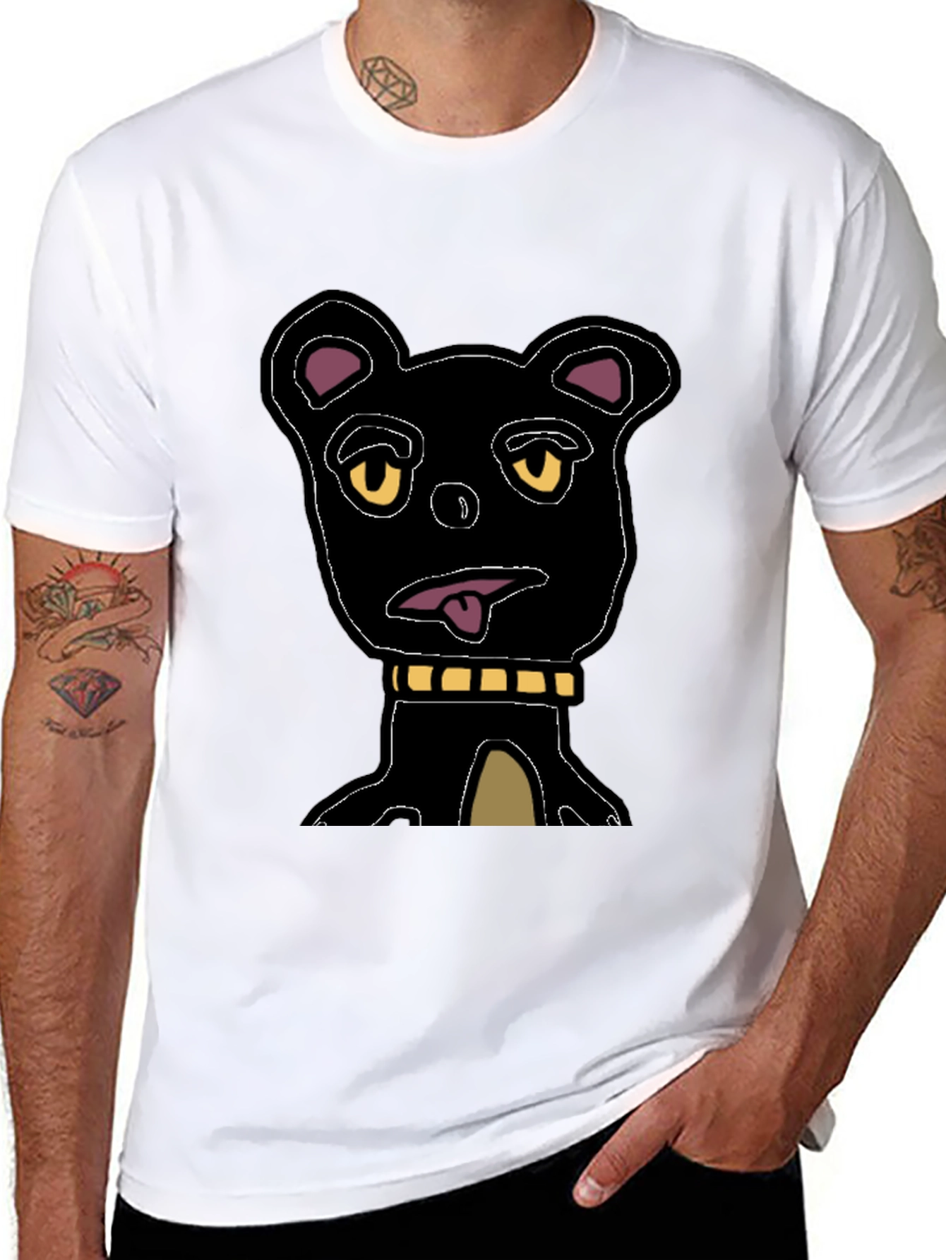 Cartoon Bear Graphic Tee - Black