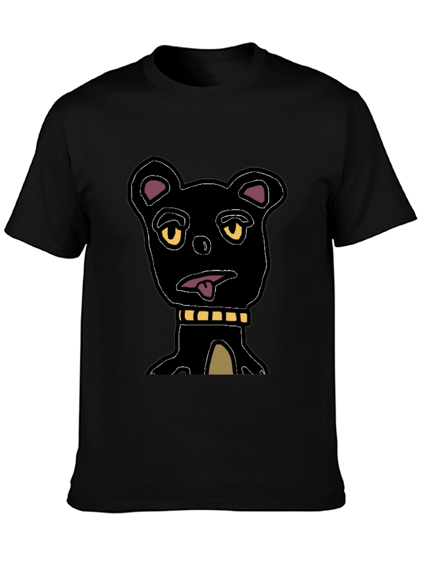 Cartoon Bear Graphic Tee - Black