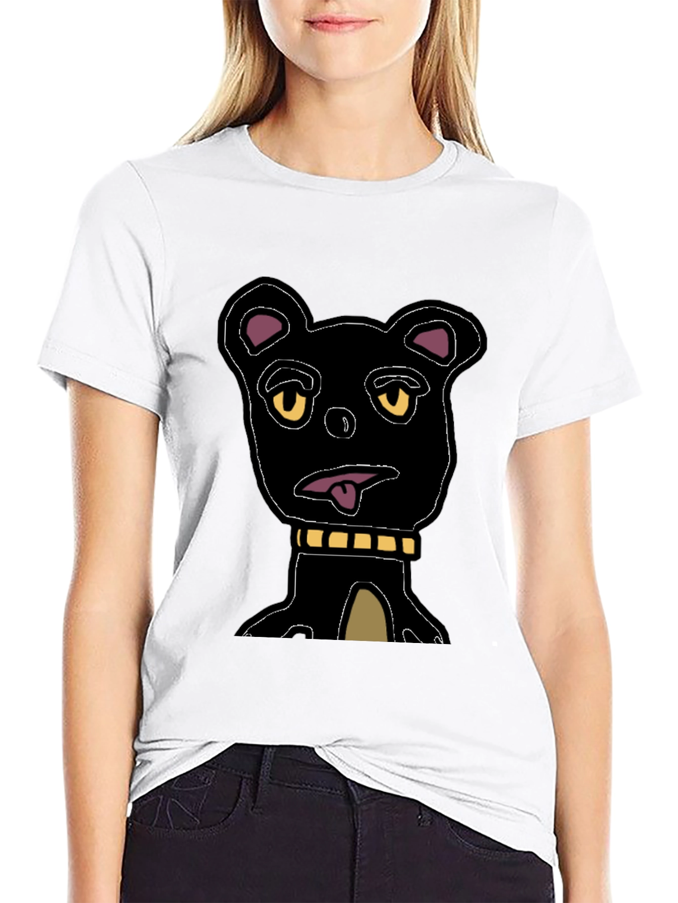 Cartoon Bear Graphic Tee - Black