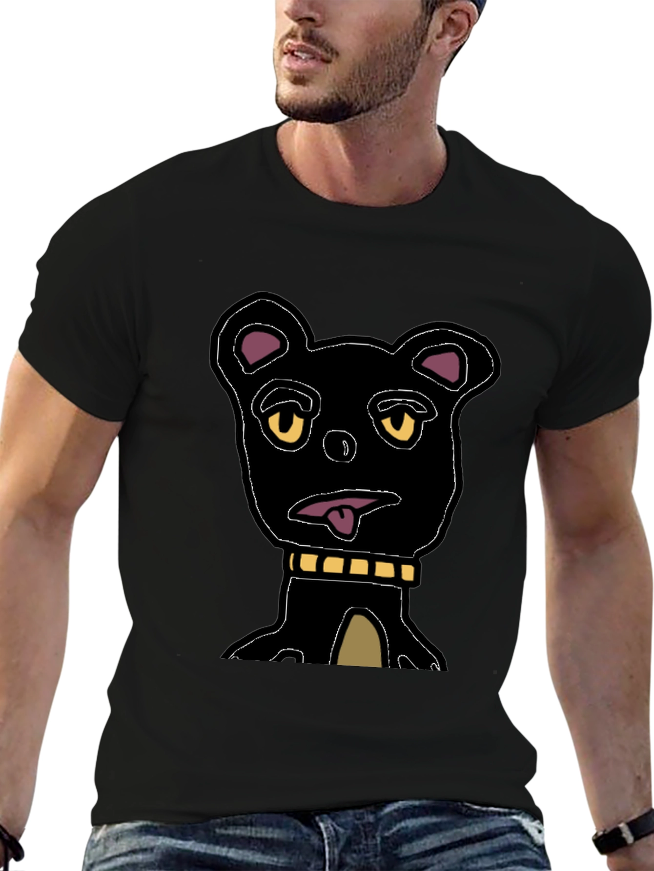 Cartoon Bear Graphic Tee - Black