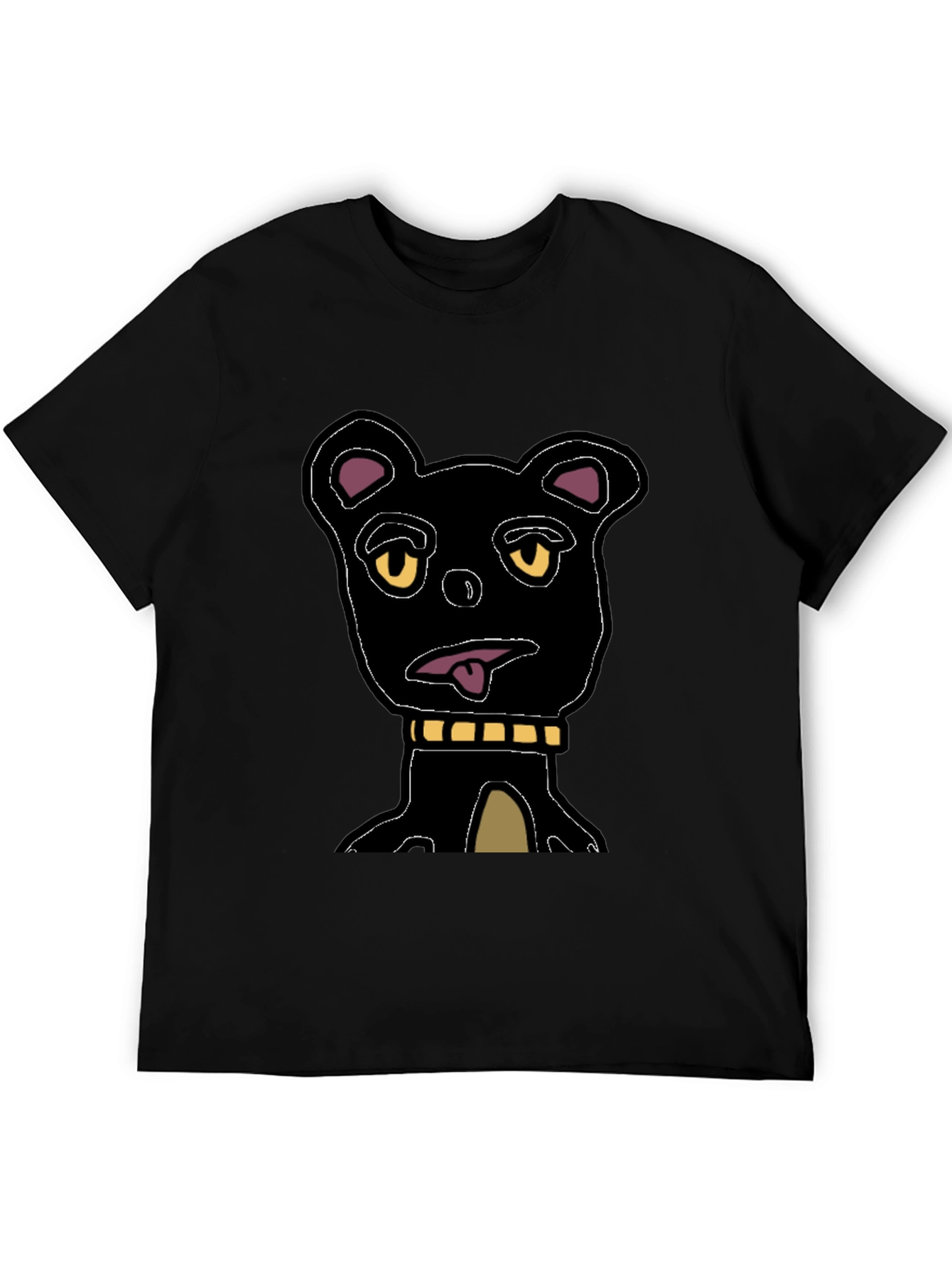 Cartoon Bear Graphic Tee - Black