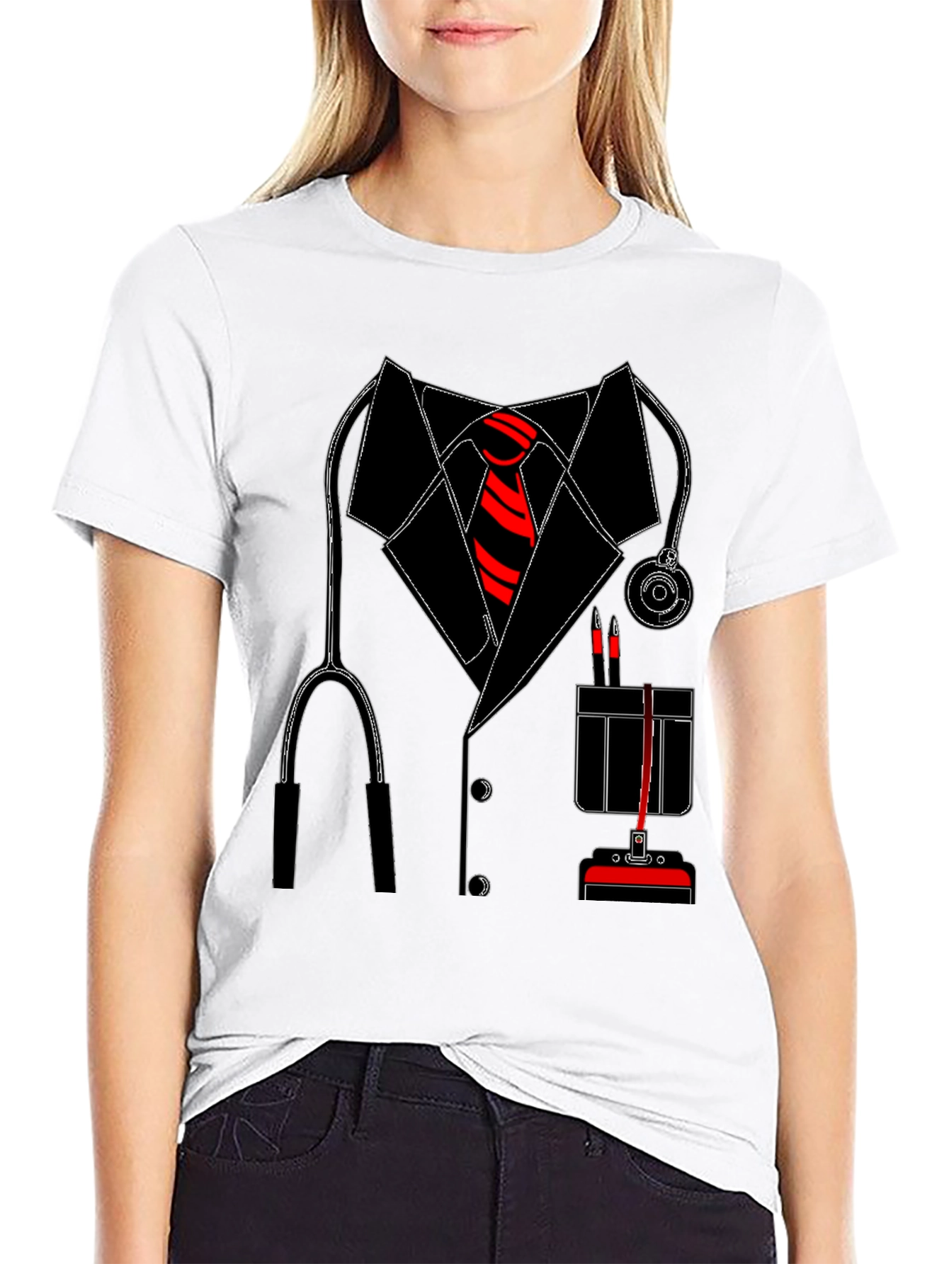 Doctor Costume T-Shirt with Stethoscope & Tie