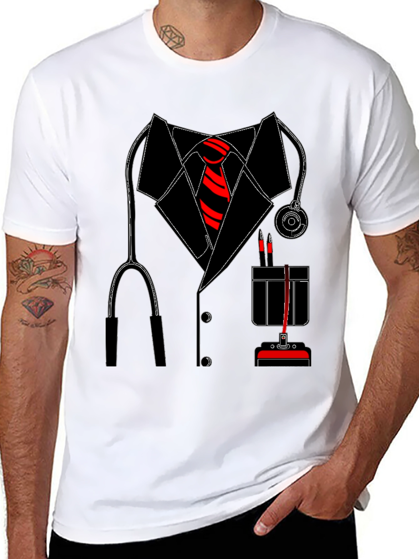 Doctor Costume T-Shirt with Stethoscope & Tie