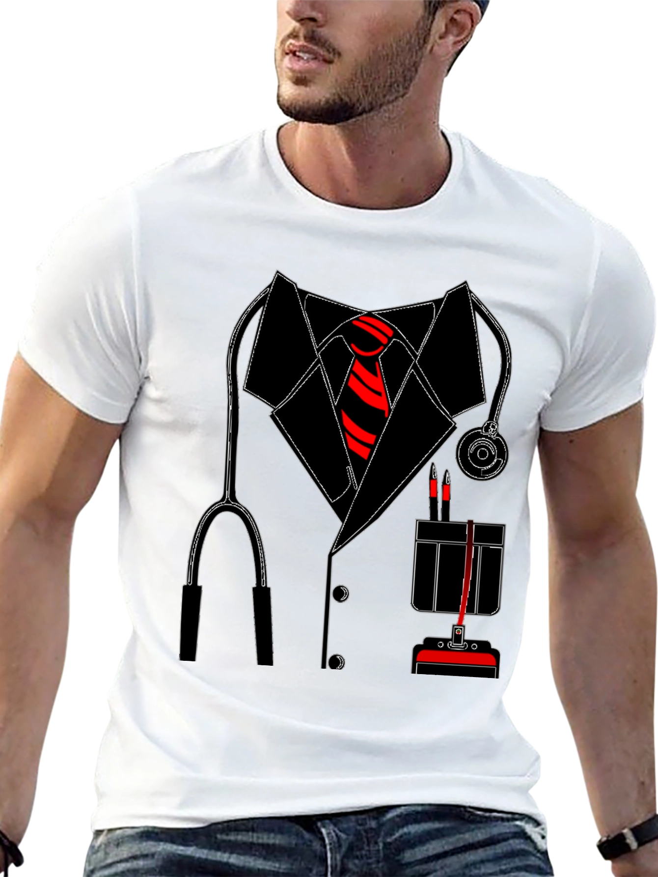Doctor Costume T-Shirt with Stethoscope & Tie