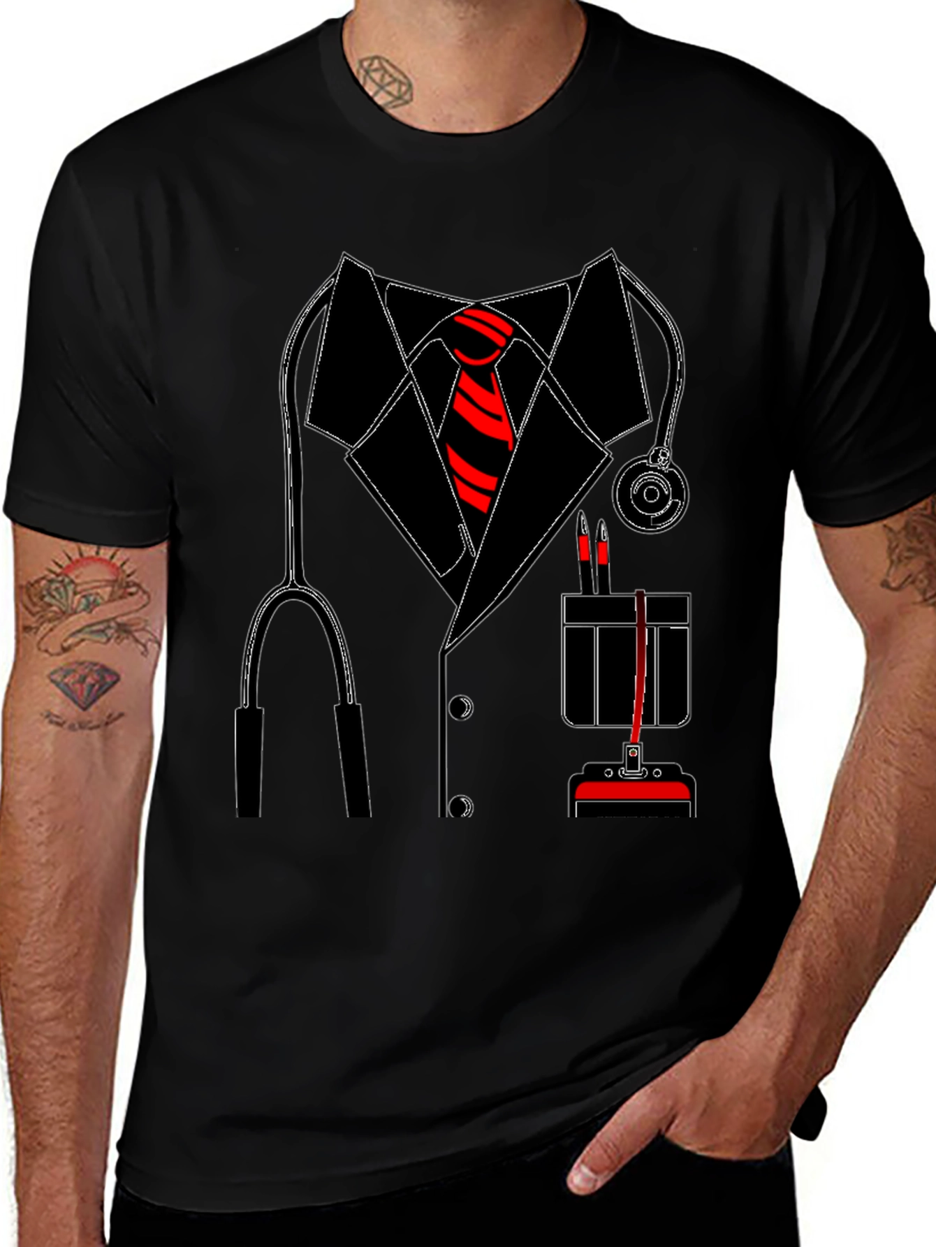 Doctor Costume T-Shirt with Stethoscope & Tie