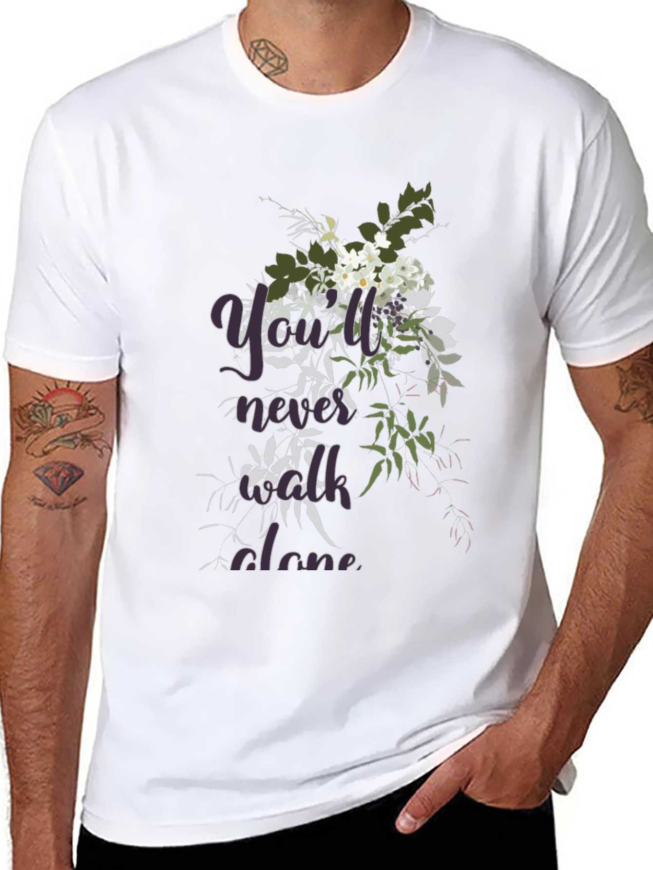Floral Youll Never Walk Alone Black T-Shirt