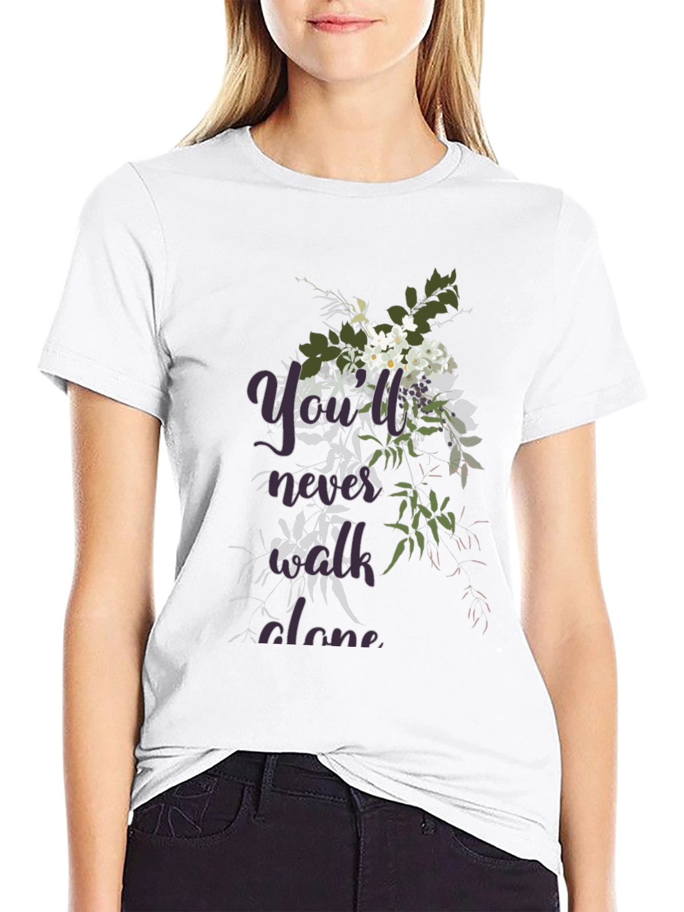 Floral Youll Never Walk Alone Black T-Shirt