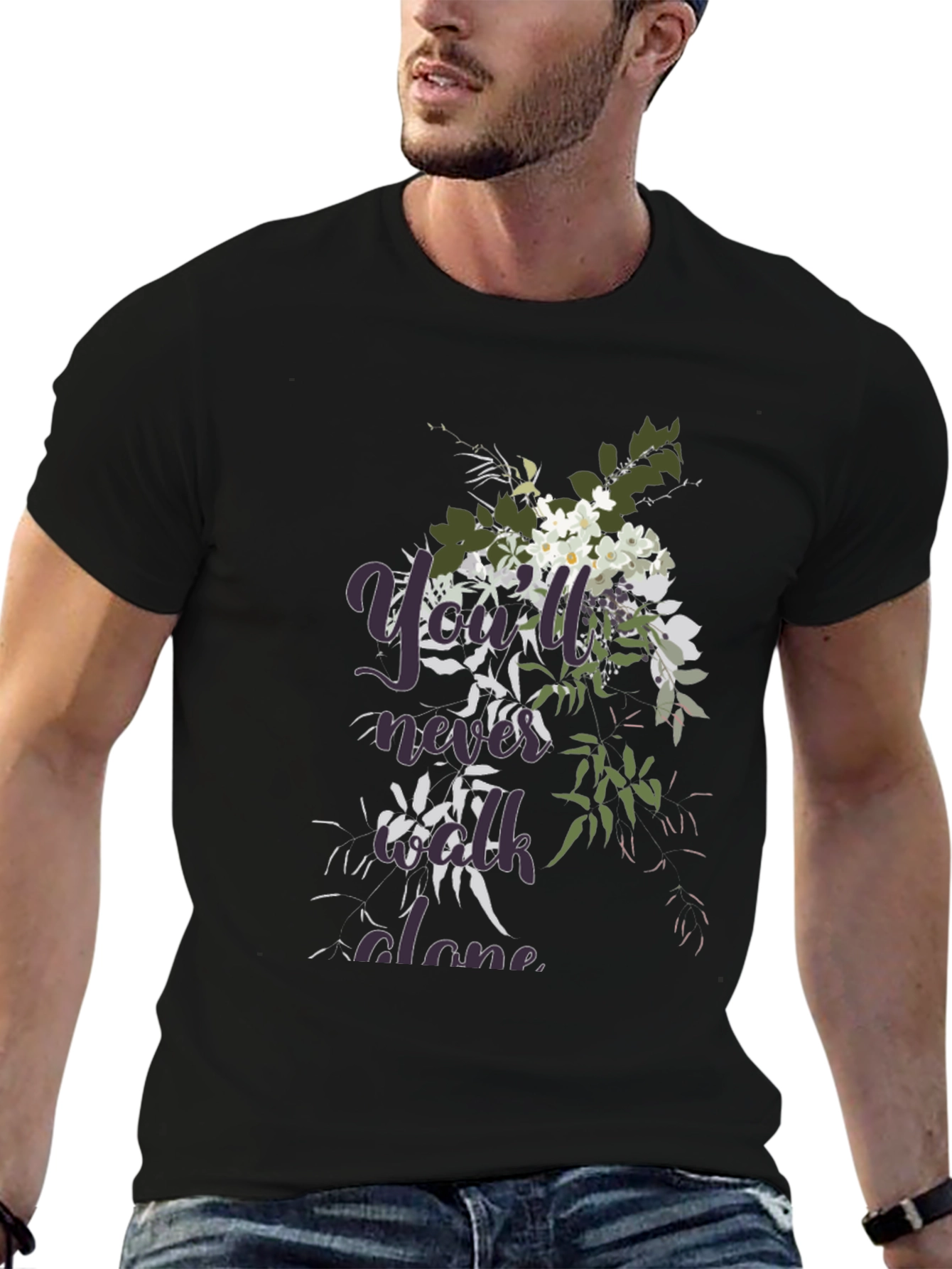 Floral Youll Never Walk Alone Black T-Shirt