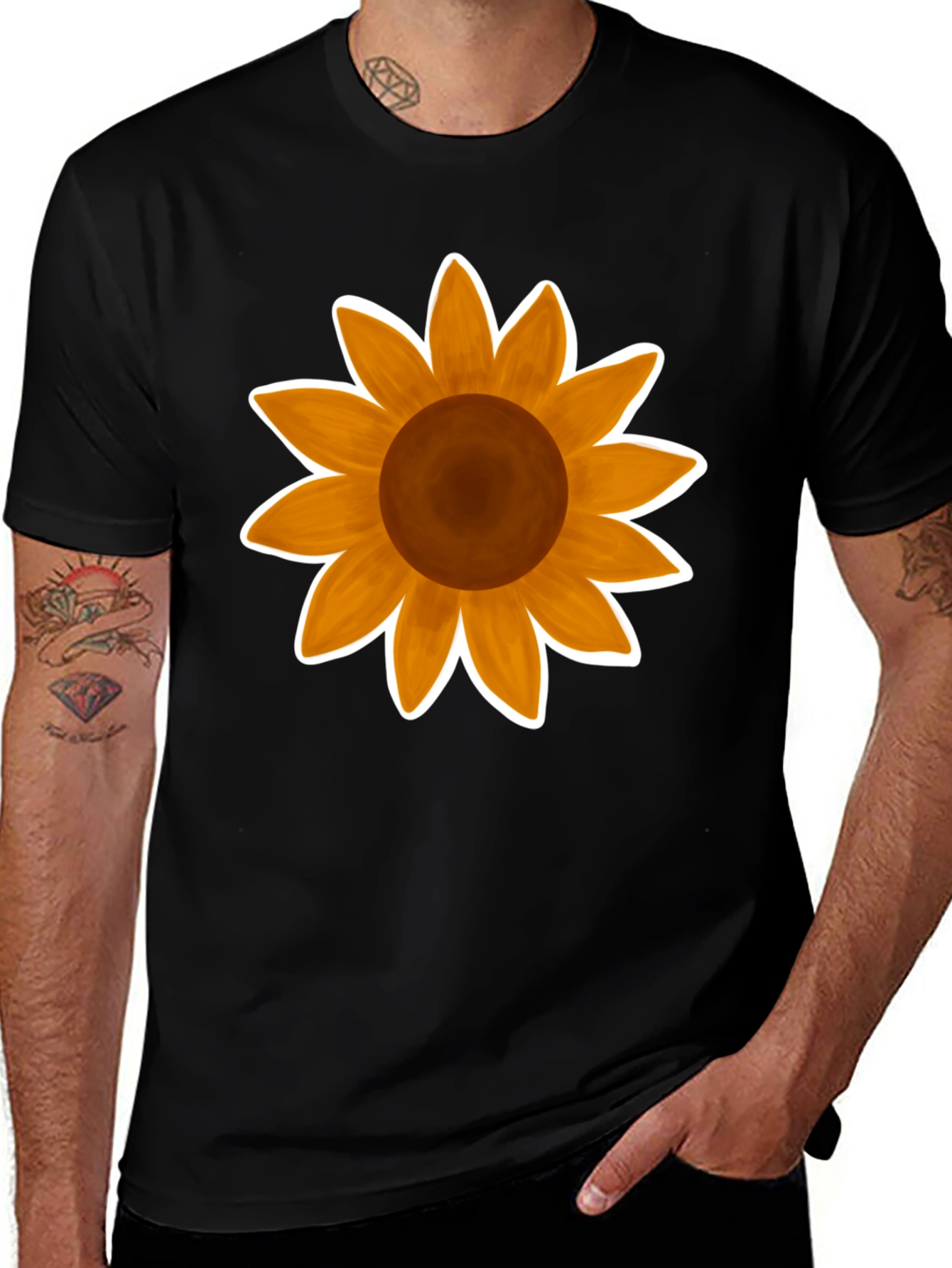 Sunflower Graphic Tee - Stylish Black Cotton T-Shirt