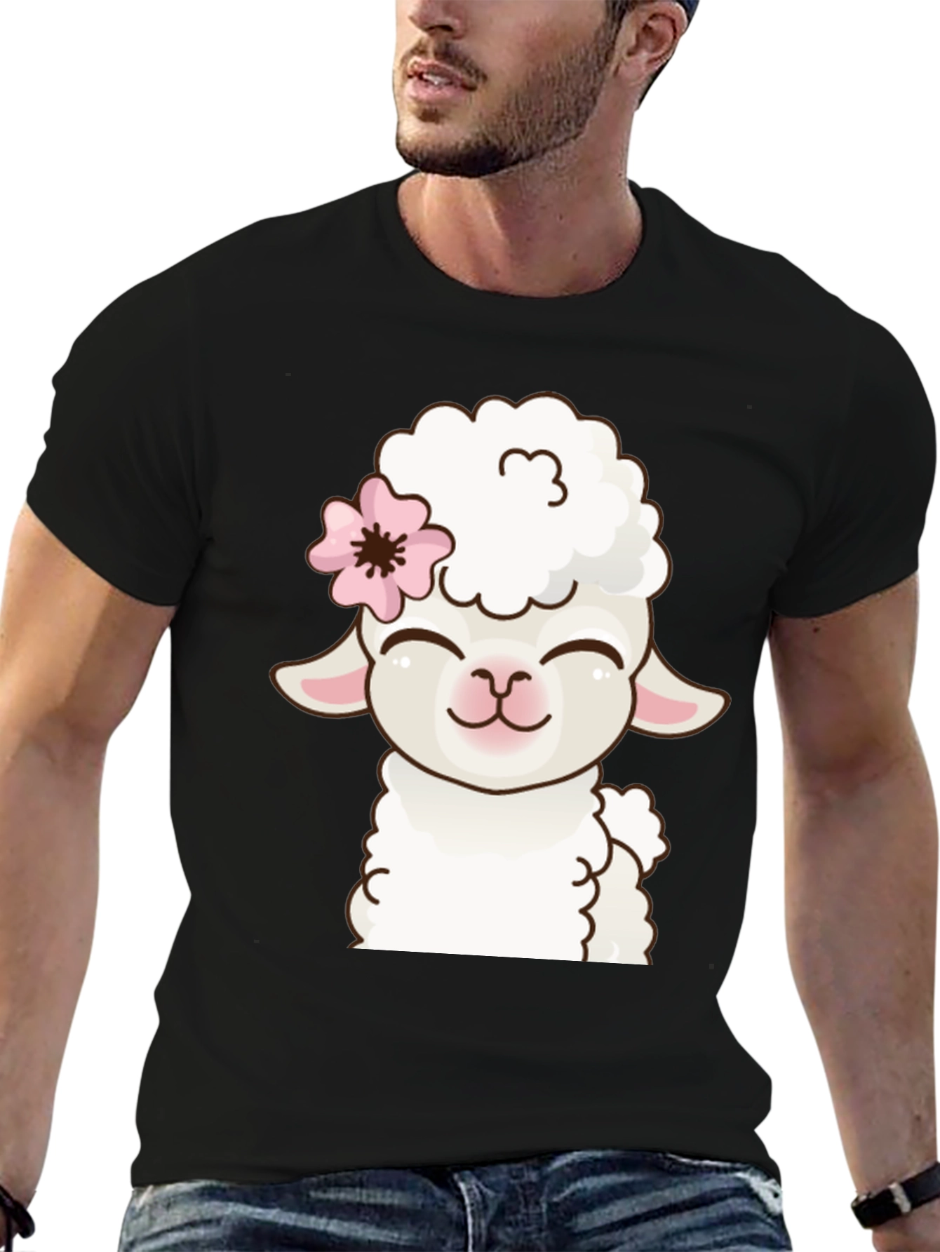 Cute Sheep Graphic Black T-Shirt