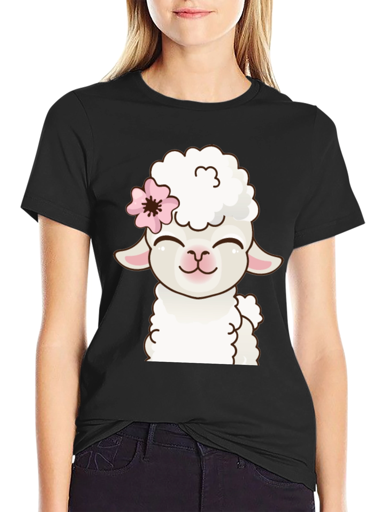 Cute Sheep Graphic Black T-Shirt