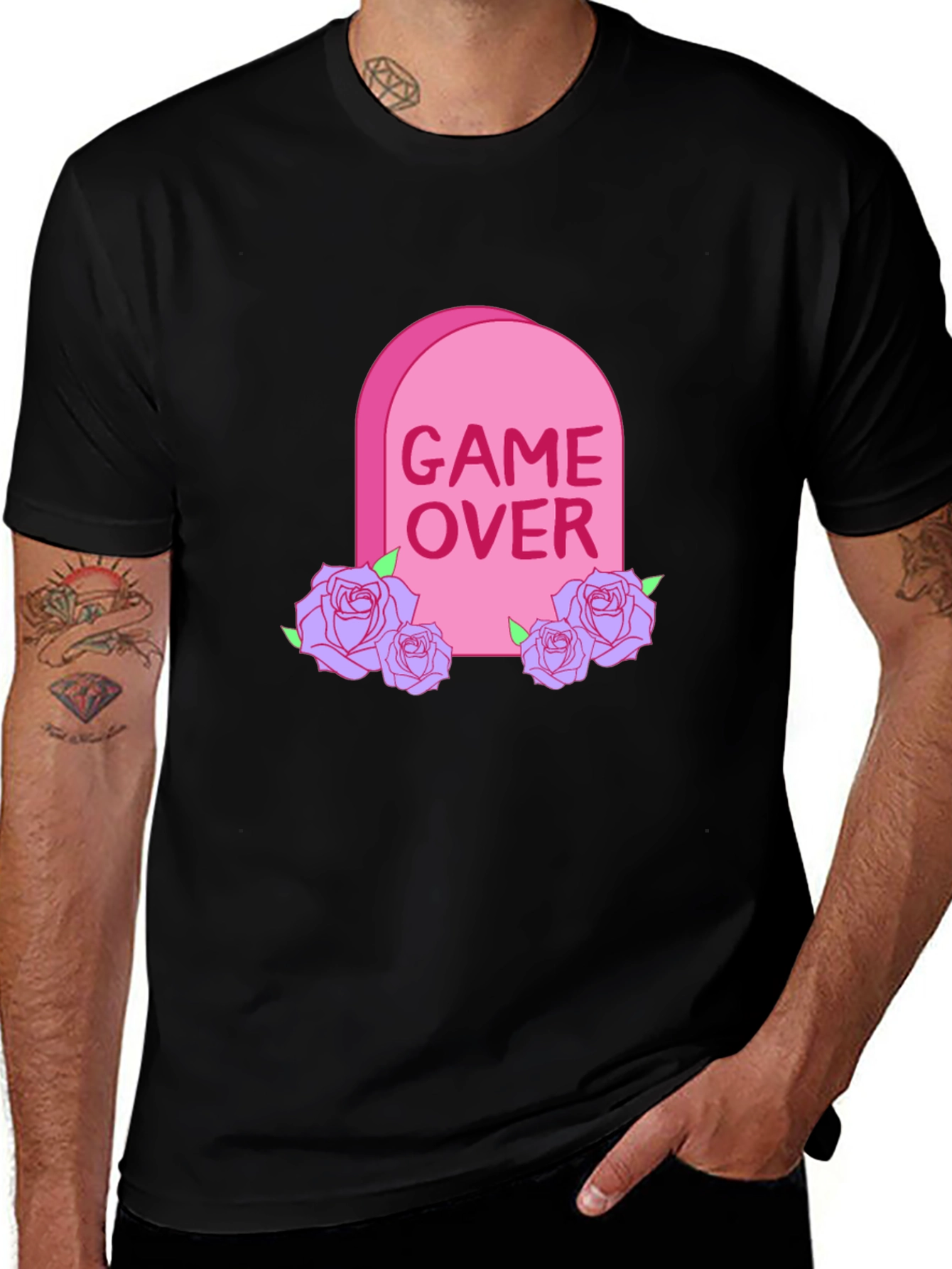 Game Over Tombstone Rose Graphic T-Shirt