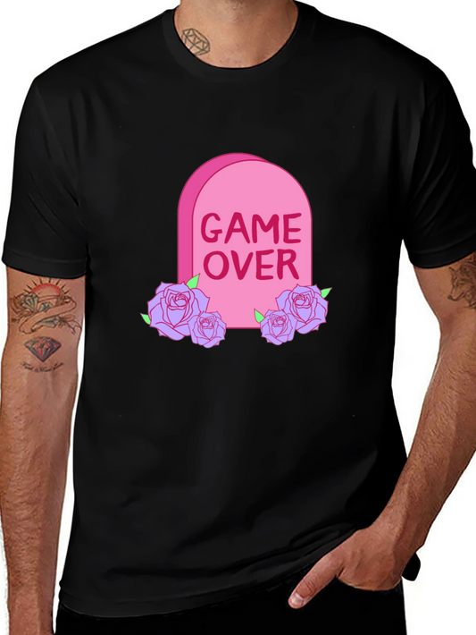 Game Over Tombstone Rose Graphic T-Shirt