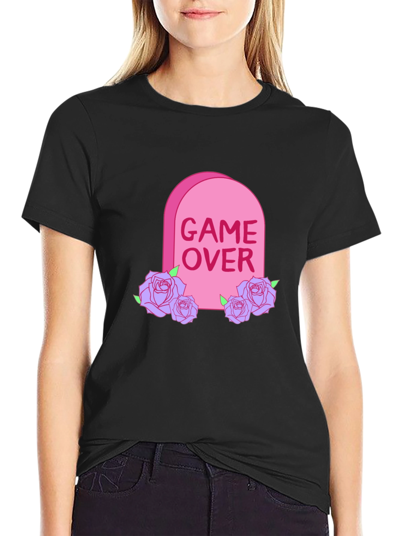 Game Over Tombstone Rose Graphic T-Shirt