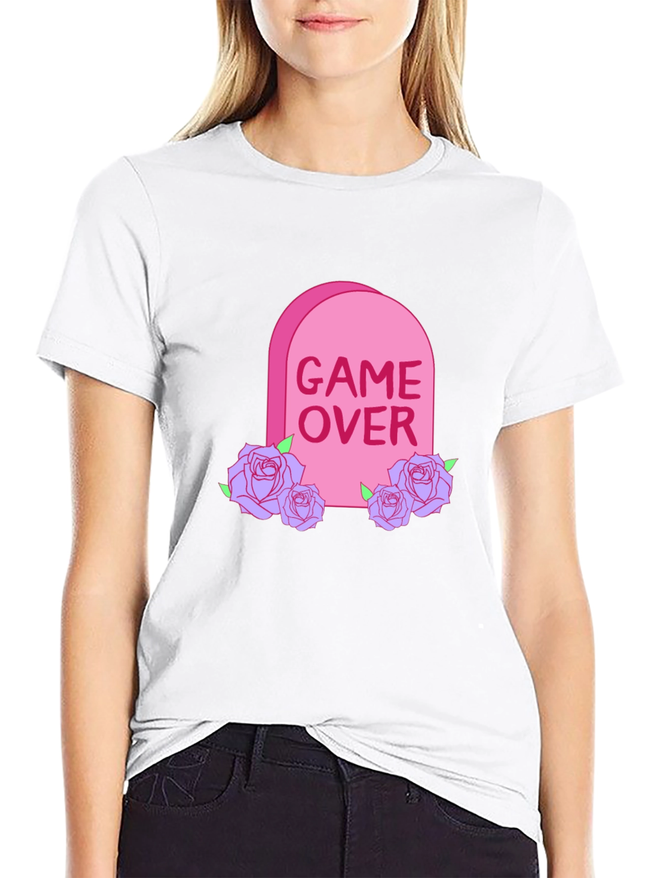 Game Over Tombstone Rose Graphic T-Shirt