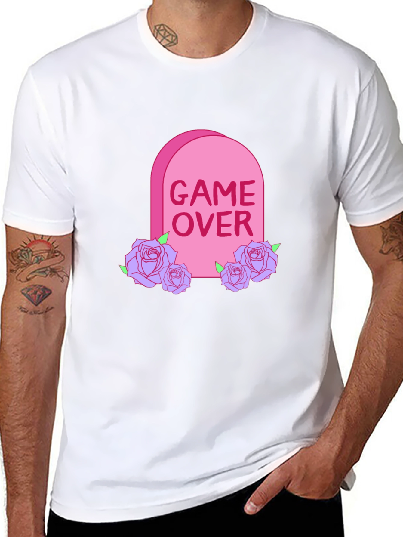Game Over Tombstone Rose Graphic T-Shirt
