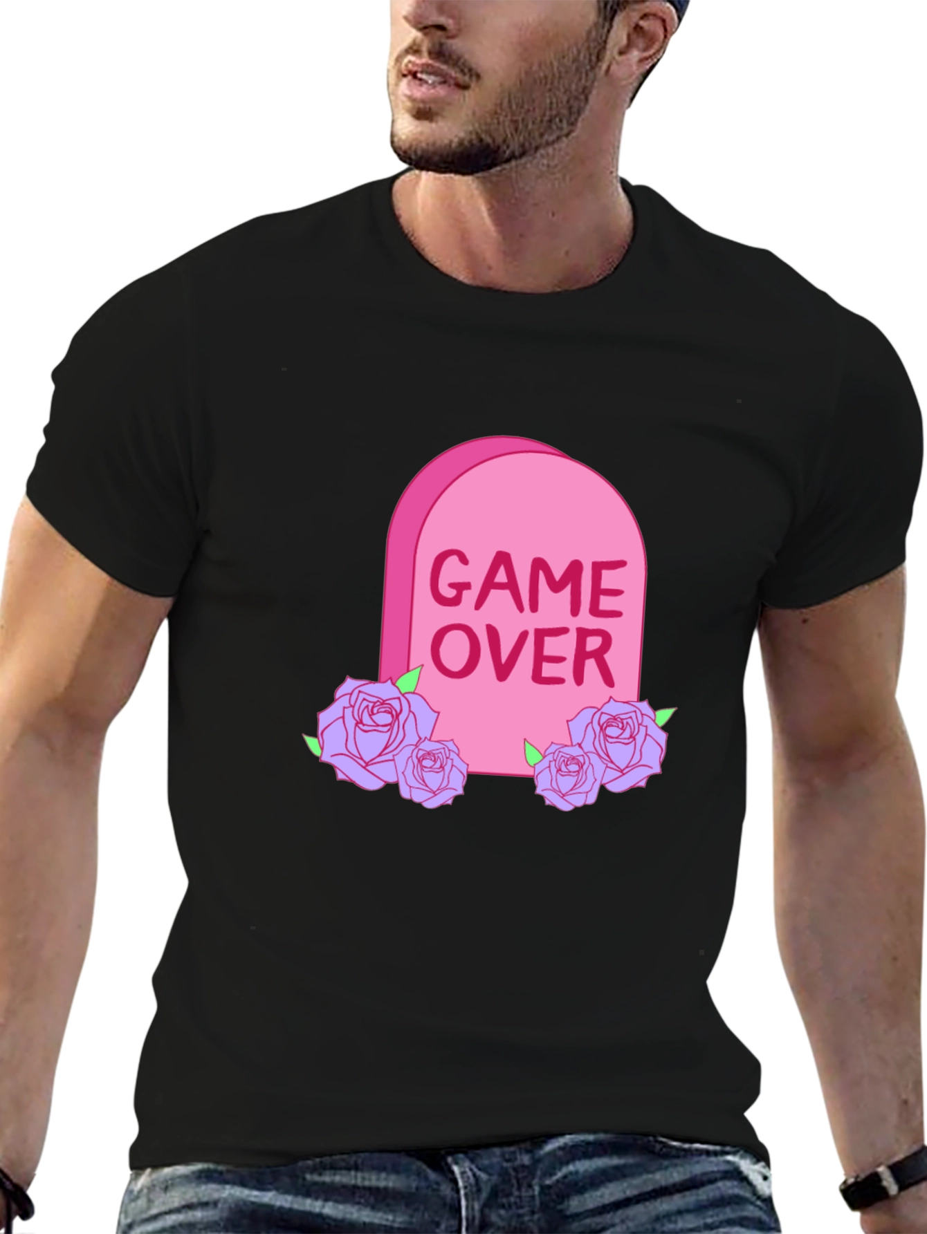 Game Over Tombstone Rose Graphic T-Shirt