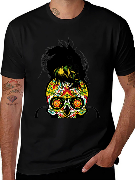 Sugar Skull Messy Bun T-Shirt - Dia de los Muertos