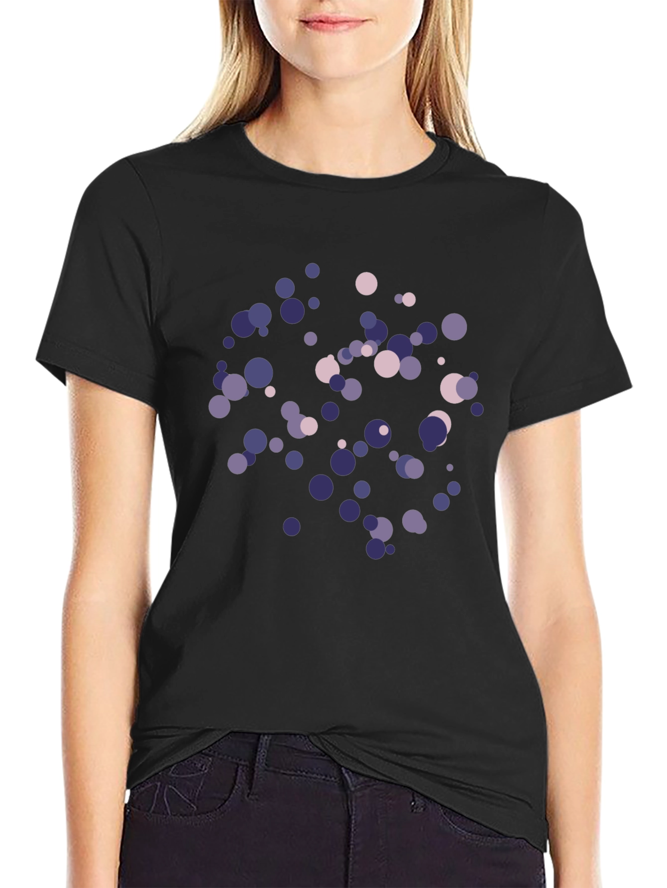 Abstract Polka Dot Print Black T-Shirt
