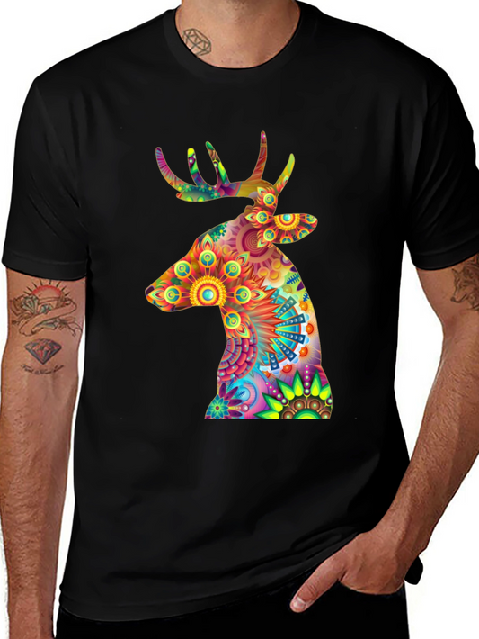 Vibrant Deer Graphic Tee - Unique Colorful Design