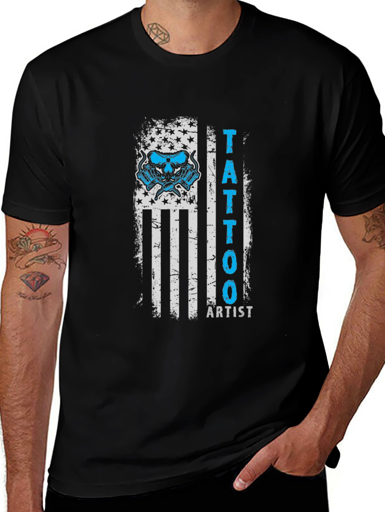 Tattoo Artist USA Flag Graphic Tee - Black
