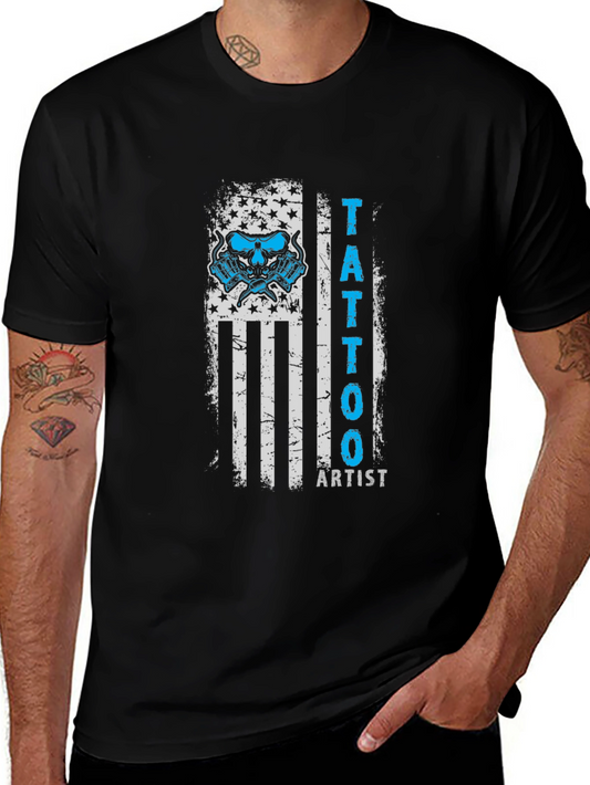 Tattoo Artist USA Flag Graphic Tee - Black