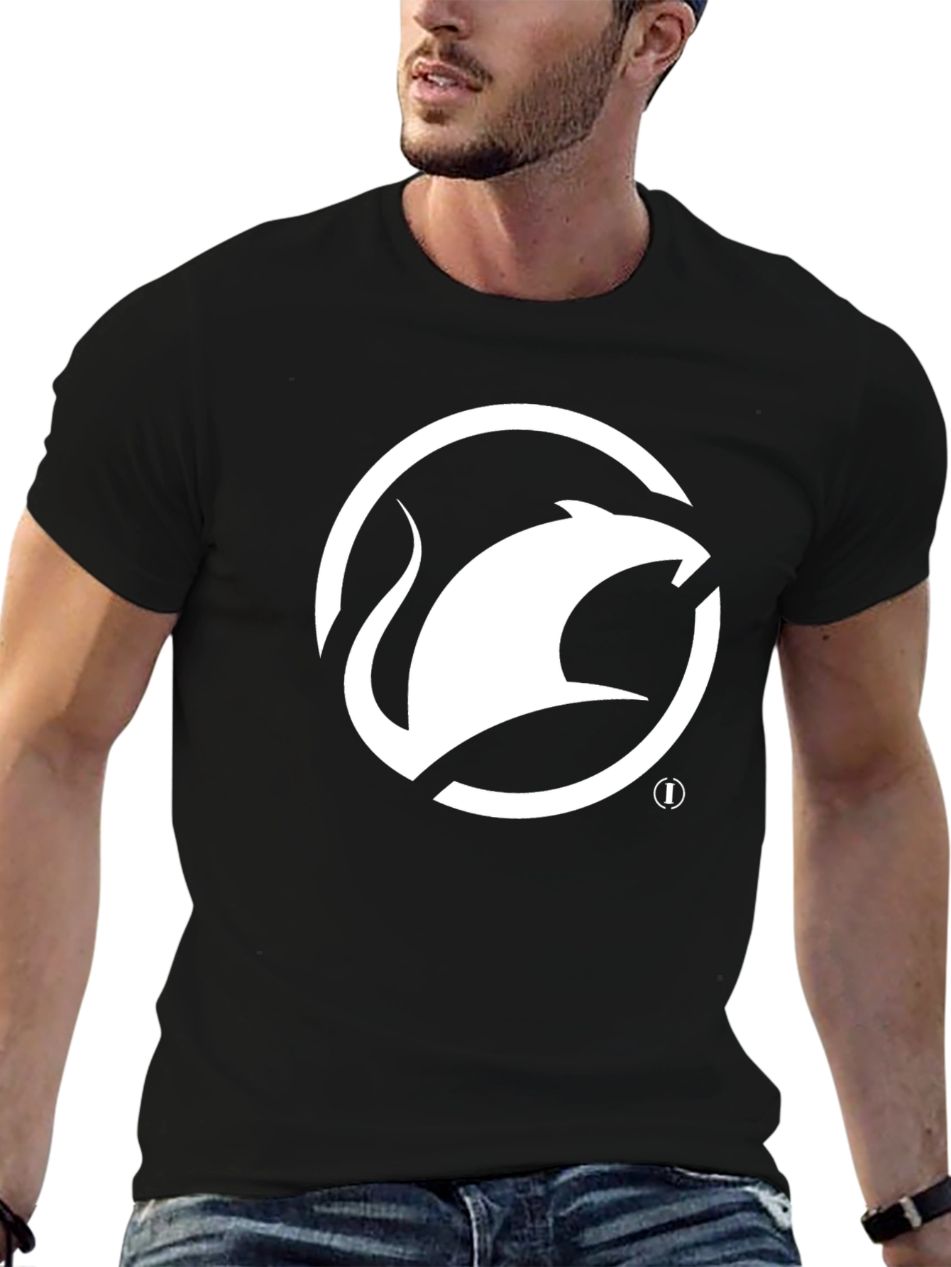 Black T-Shirt with White Rat Logo