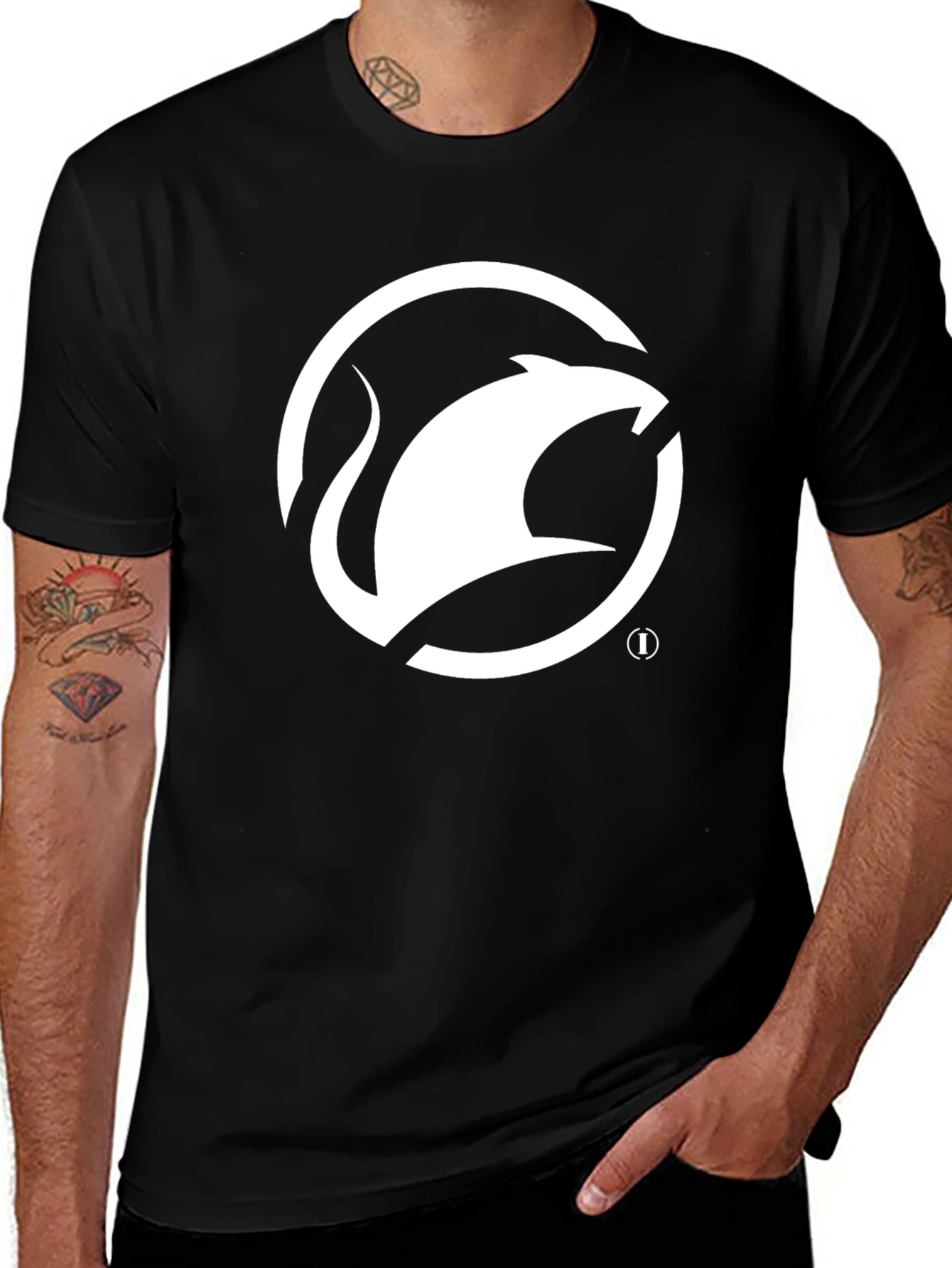 Black T-Shirt with White Rat Logo