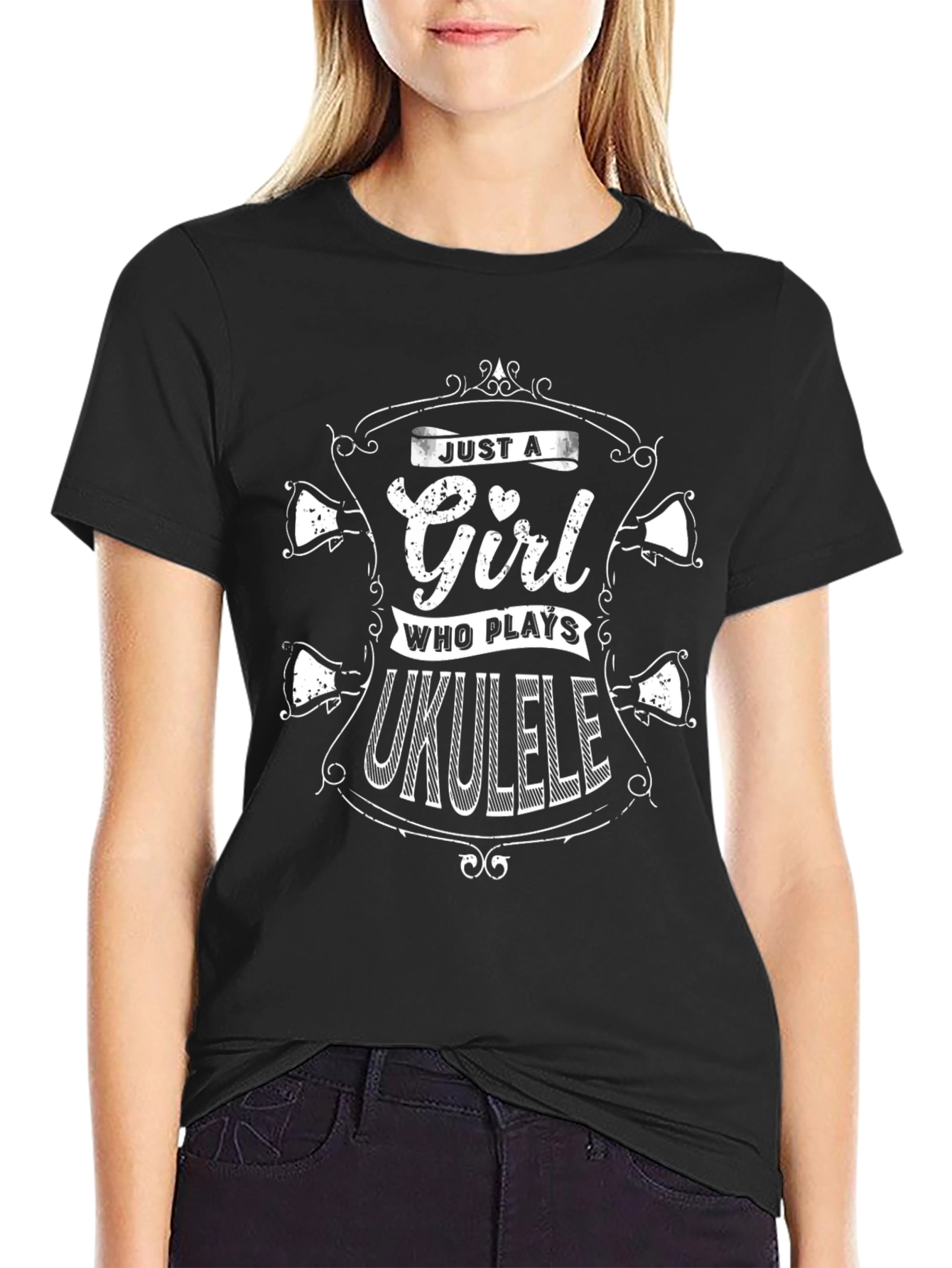 Just a Girl Who Plays Ukulele T-Shirt - Black