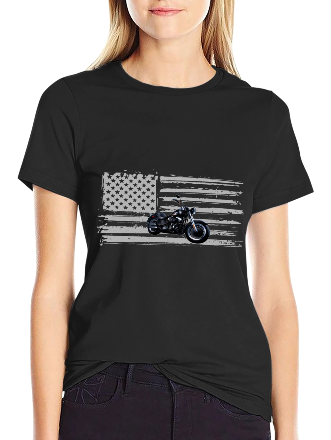 Motorcycle American Flag Graphic Tee