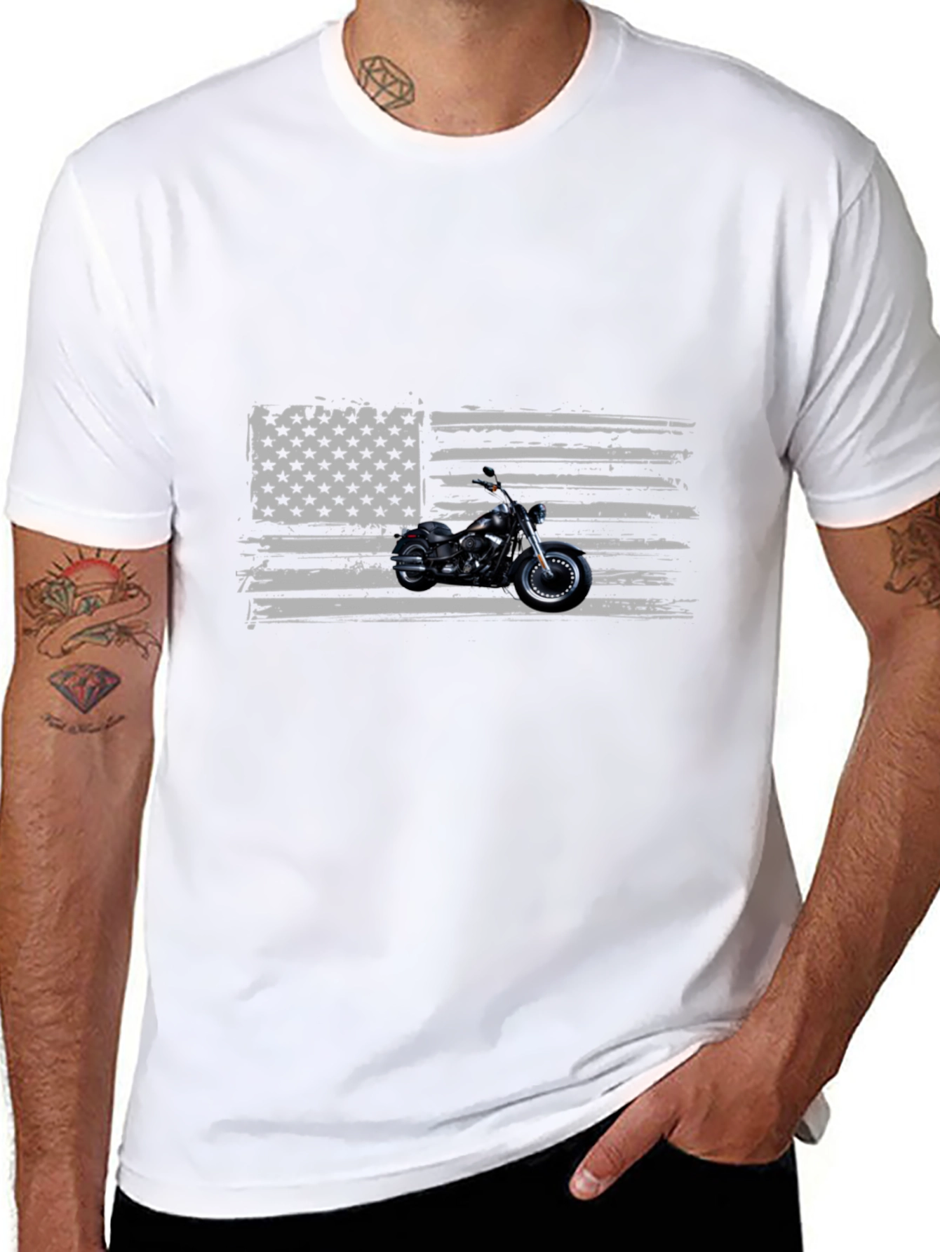 Motorcycle American Flag Graphic Tee