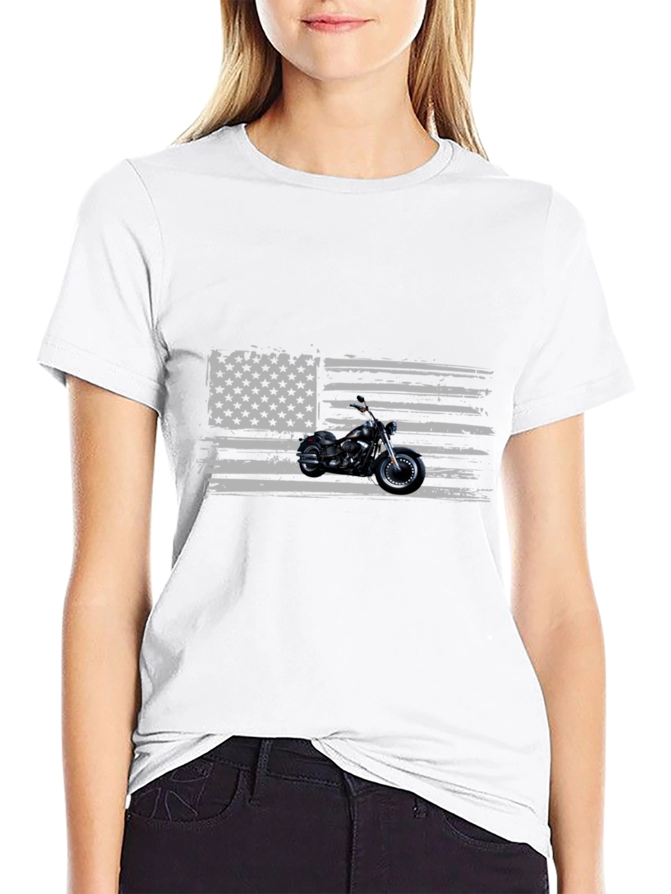 Motorcycle American Flag Graphic Tee