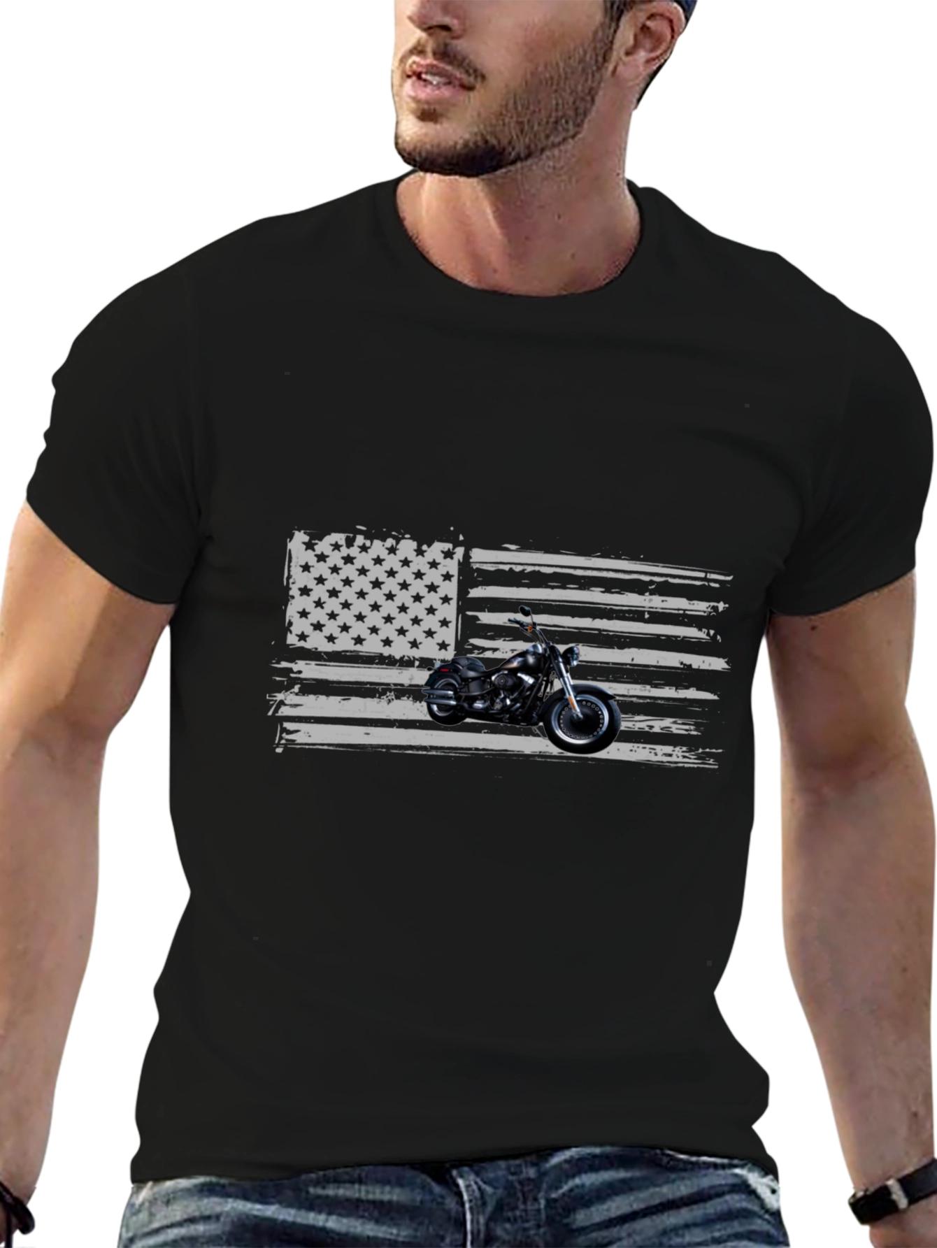 Motorcycle American Flag Graphic Tee