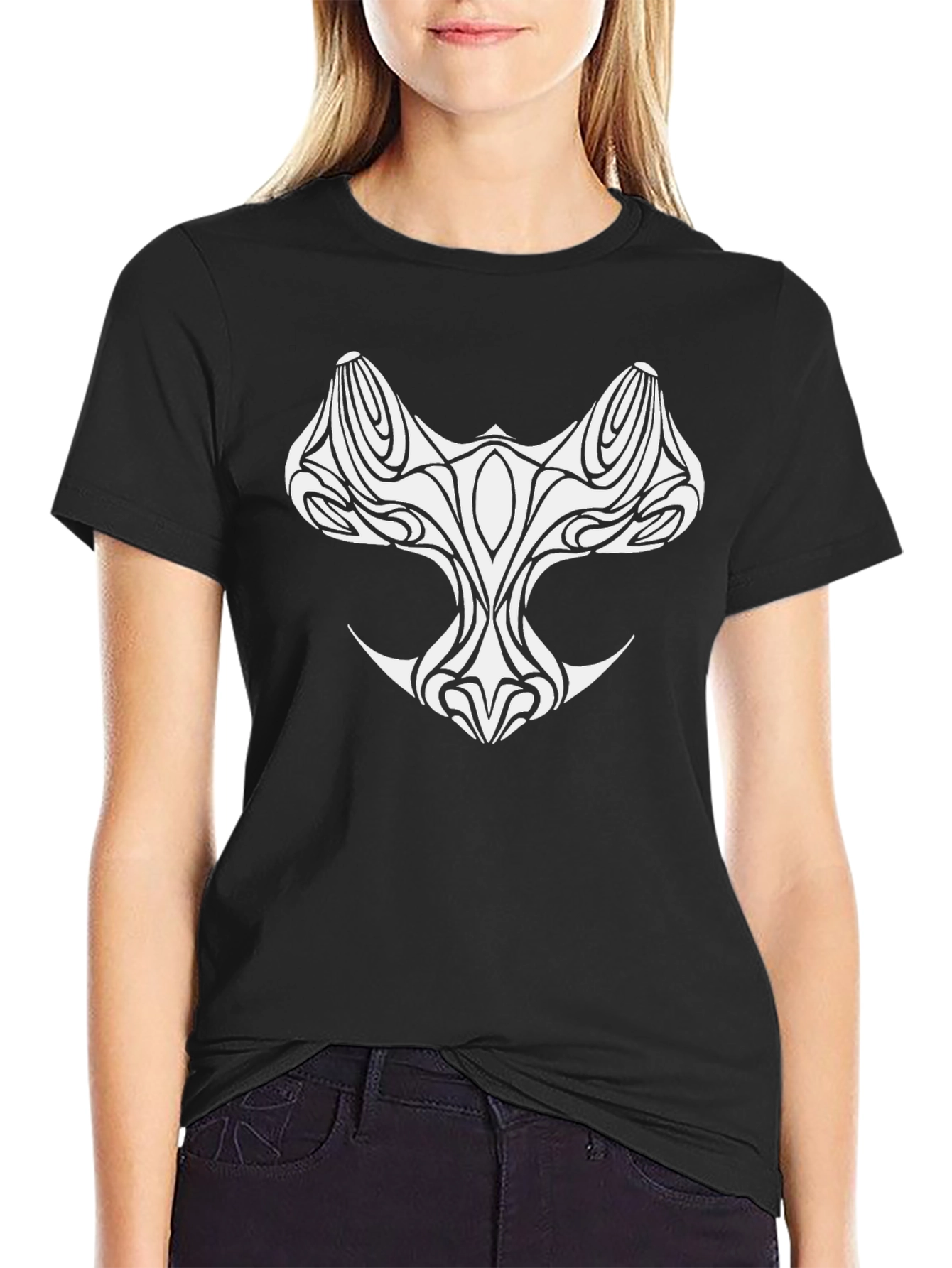 Tribal Style Graphic Tee - Black Cotton Shirt
