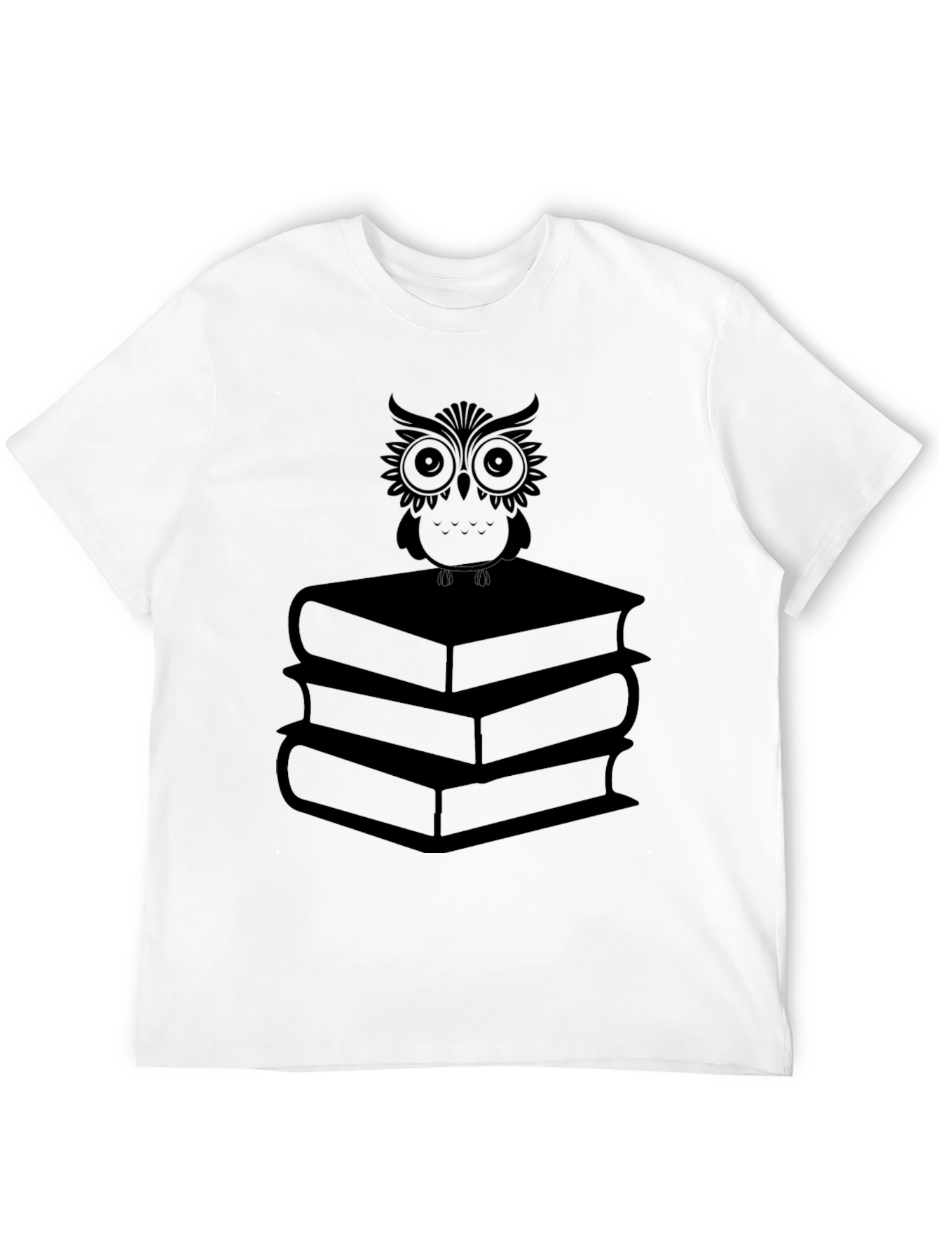 Owl on Books T-Shirt - Black Graphic Tee