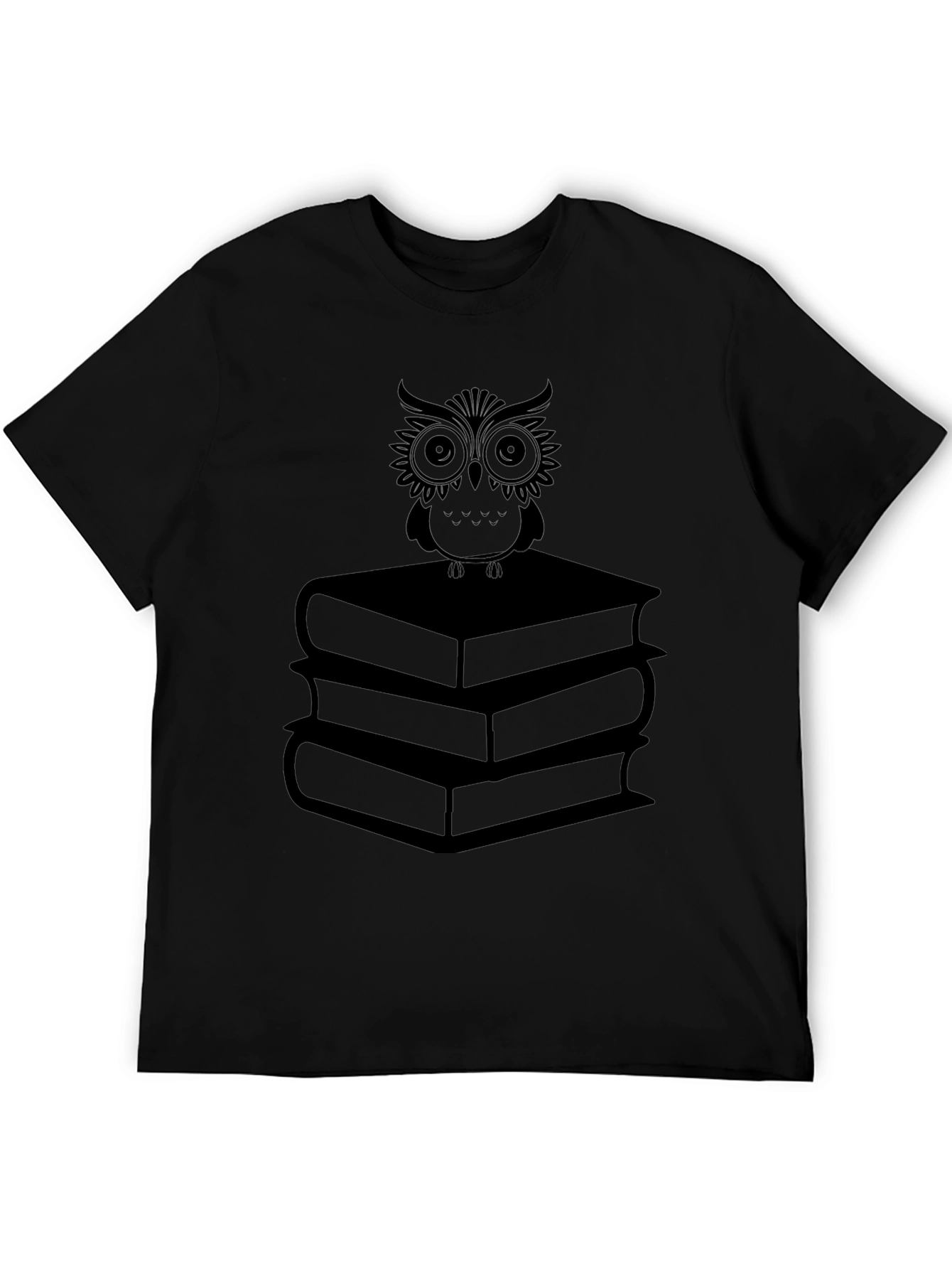 Owl on Books T-Shirt - Black Graphic Tee