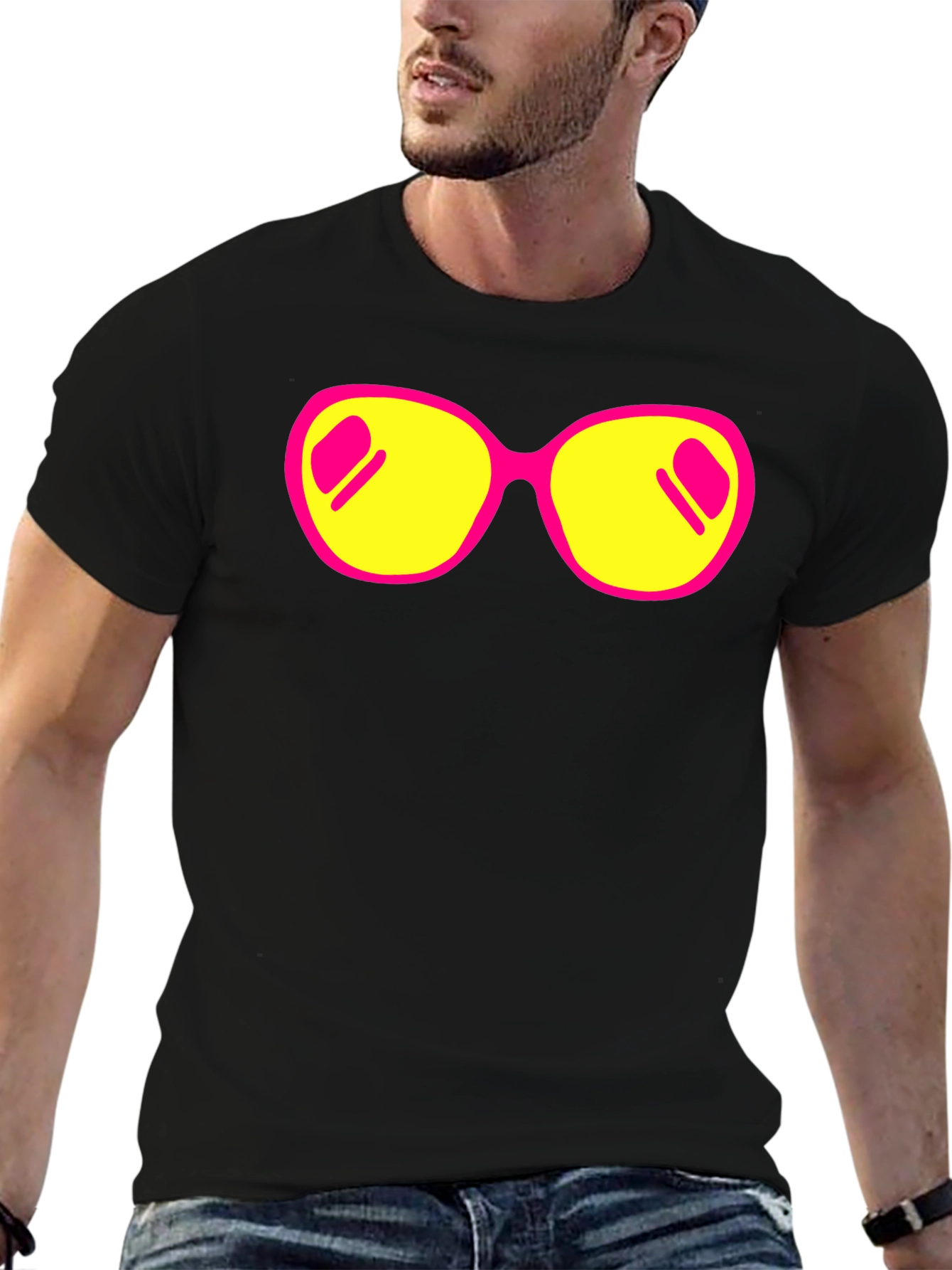 Retro Sunglasses Graphic Tee - Stylish Black T-Shirt