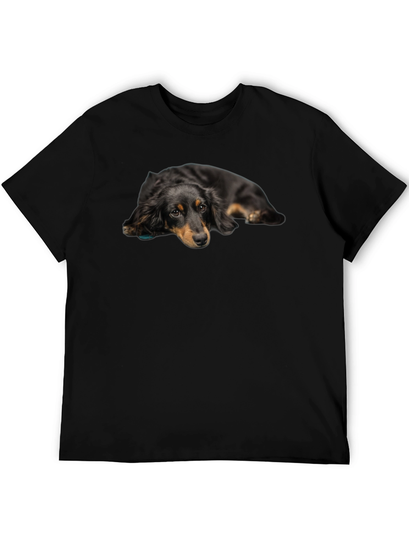 Cute Dachshund Dog Graphic Print Black T-Shirt