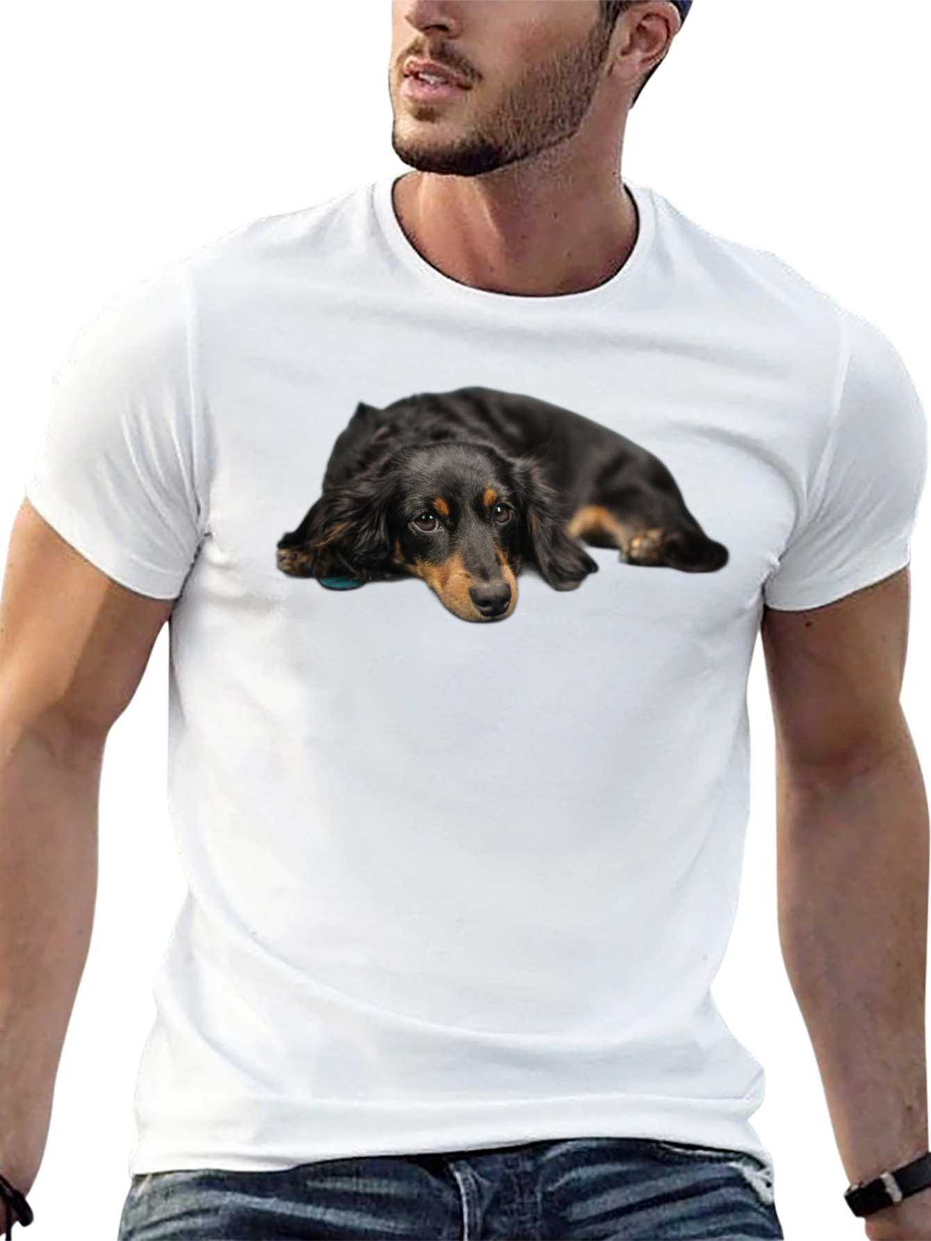 Cute Dachshund Dog Graphic Print Black T-Shirt