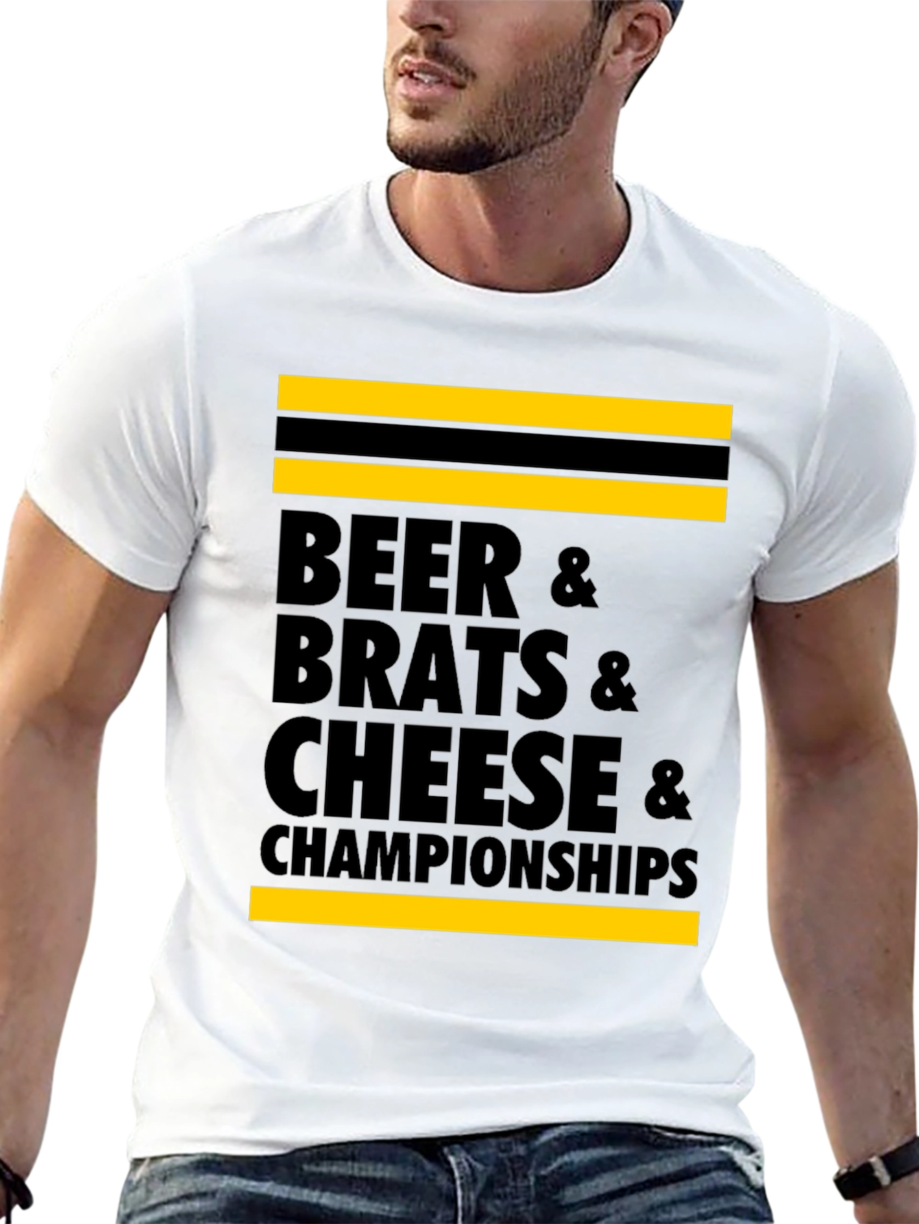 Beer Brats Cheese and Championships Graphic Tee