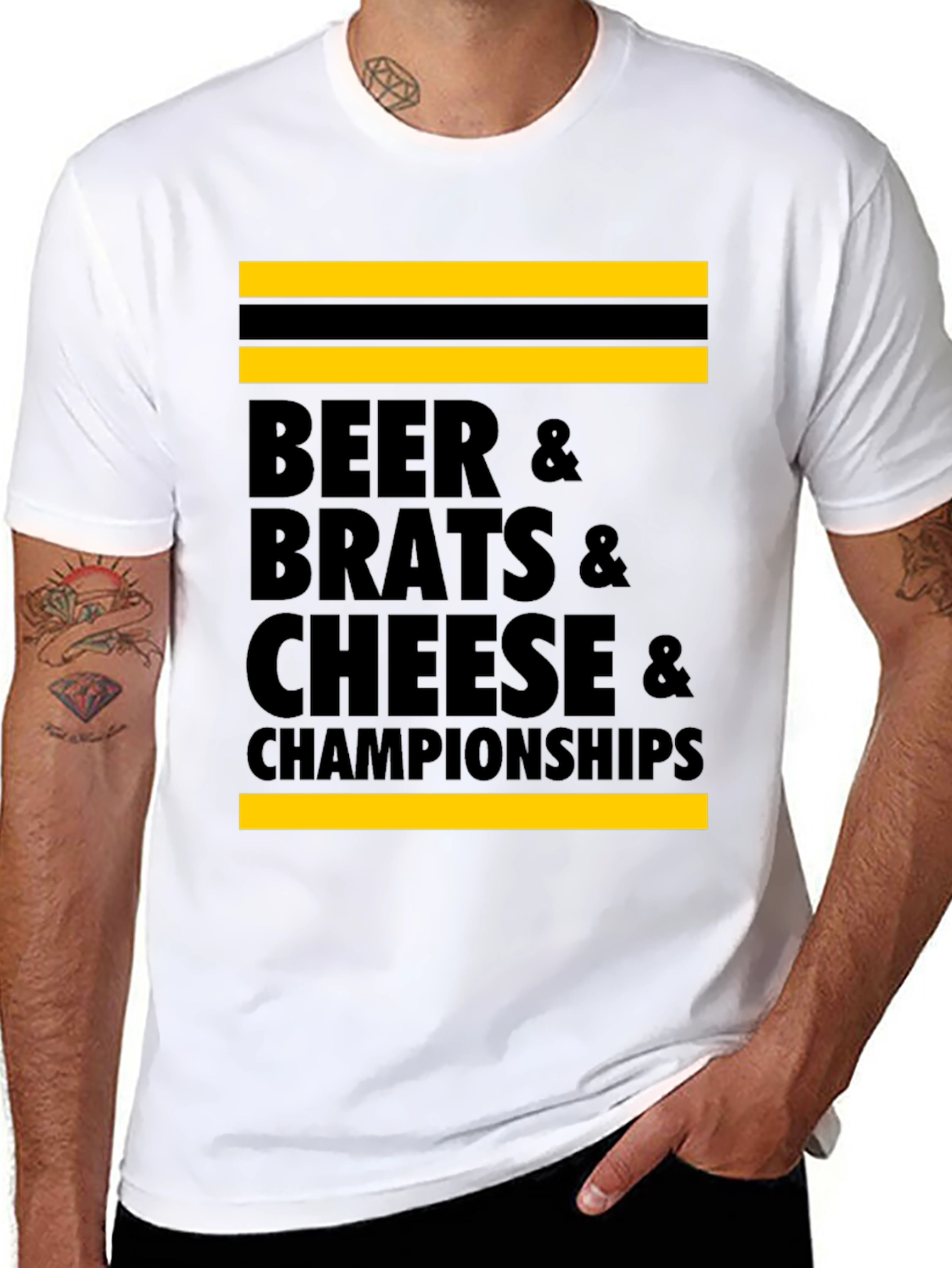 Beer Brats Cheese and Championships Graphic Tee