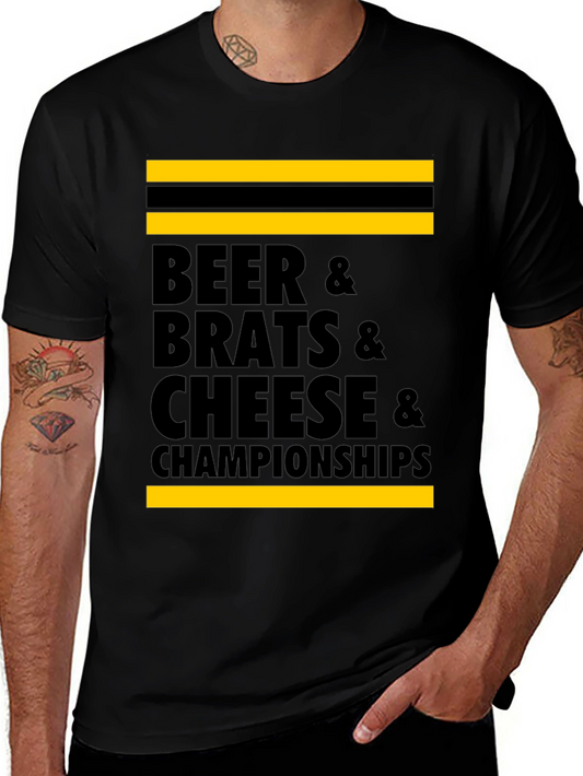 Beer Brats Cheese and Championships Graphic Tee