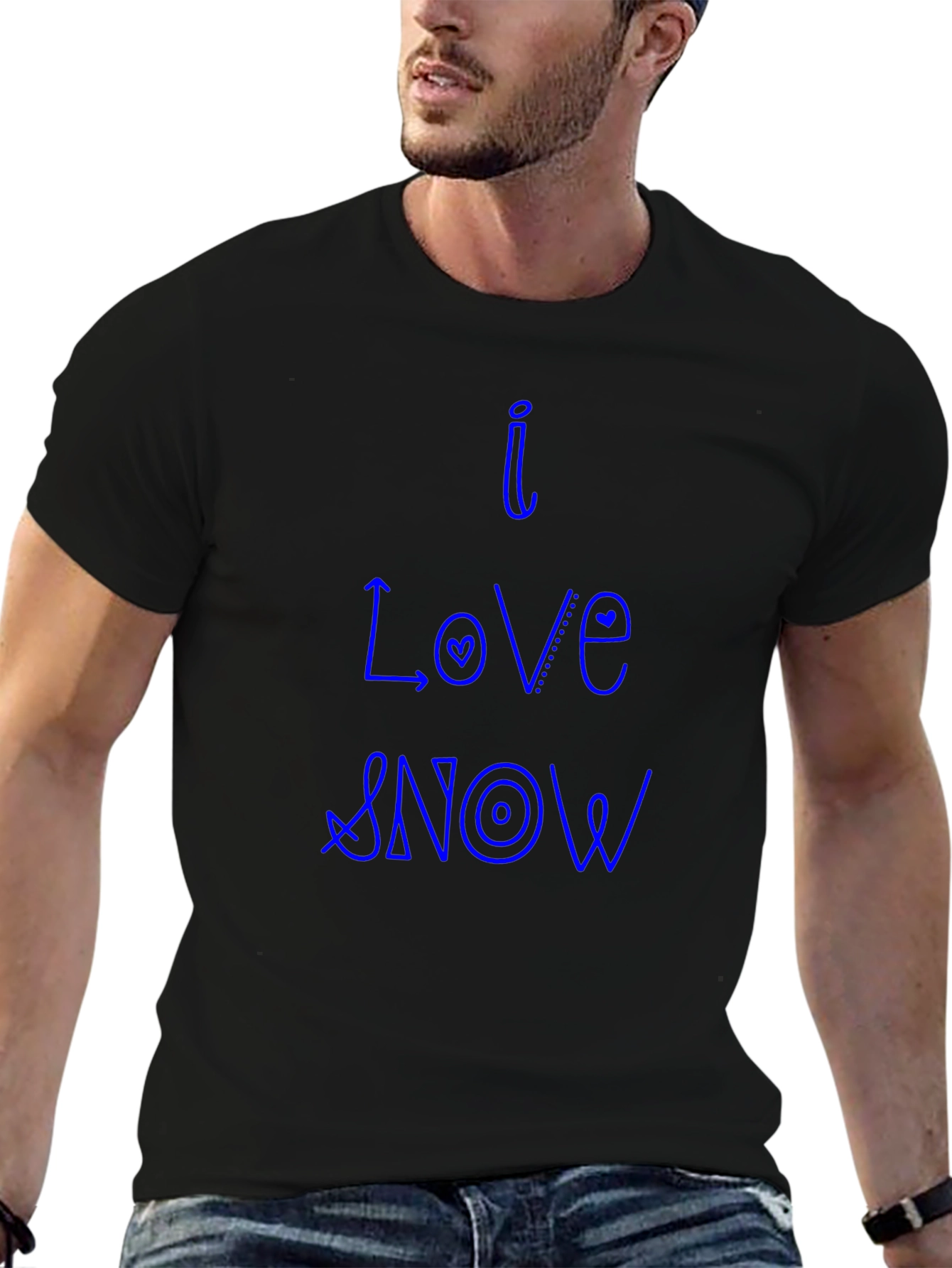 I Love Snow Black Cotton Tee