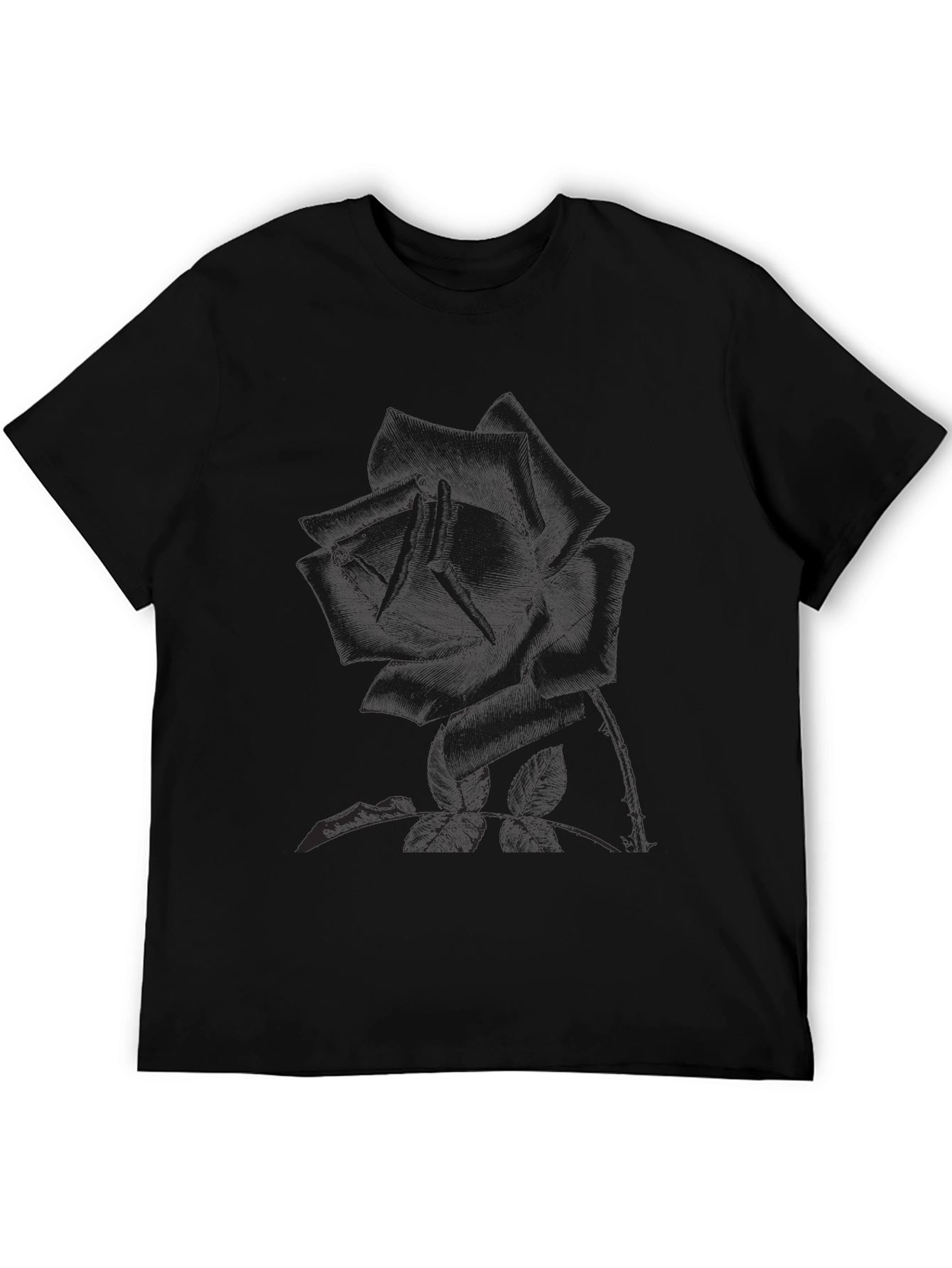 Black T-Shirt with Rose Print