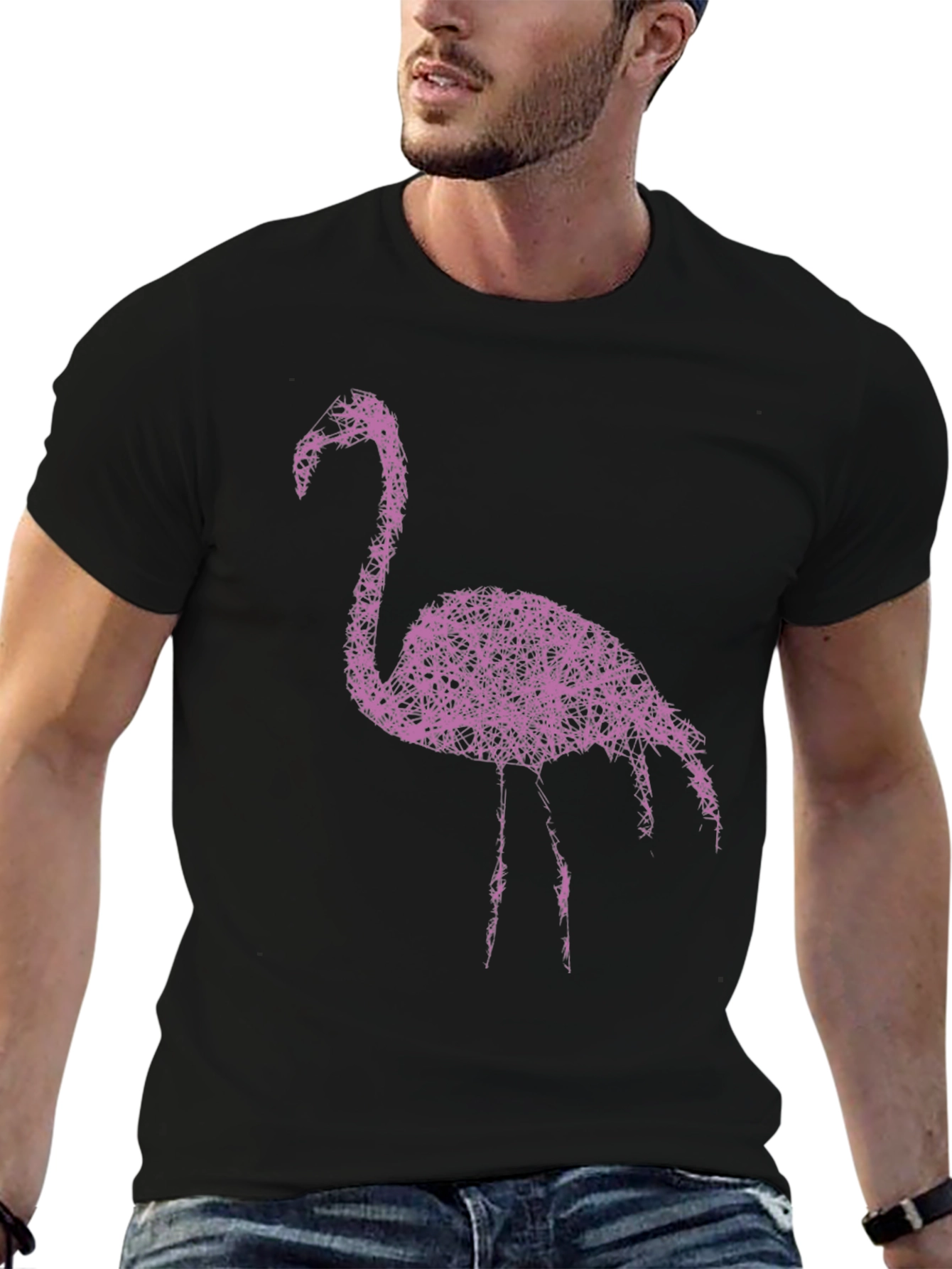 Abstract Flamingo Graphic Tee - Stylish Black T-Shirt