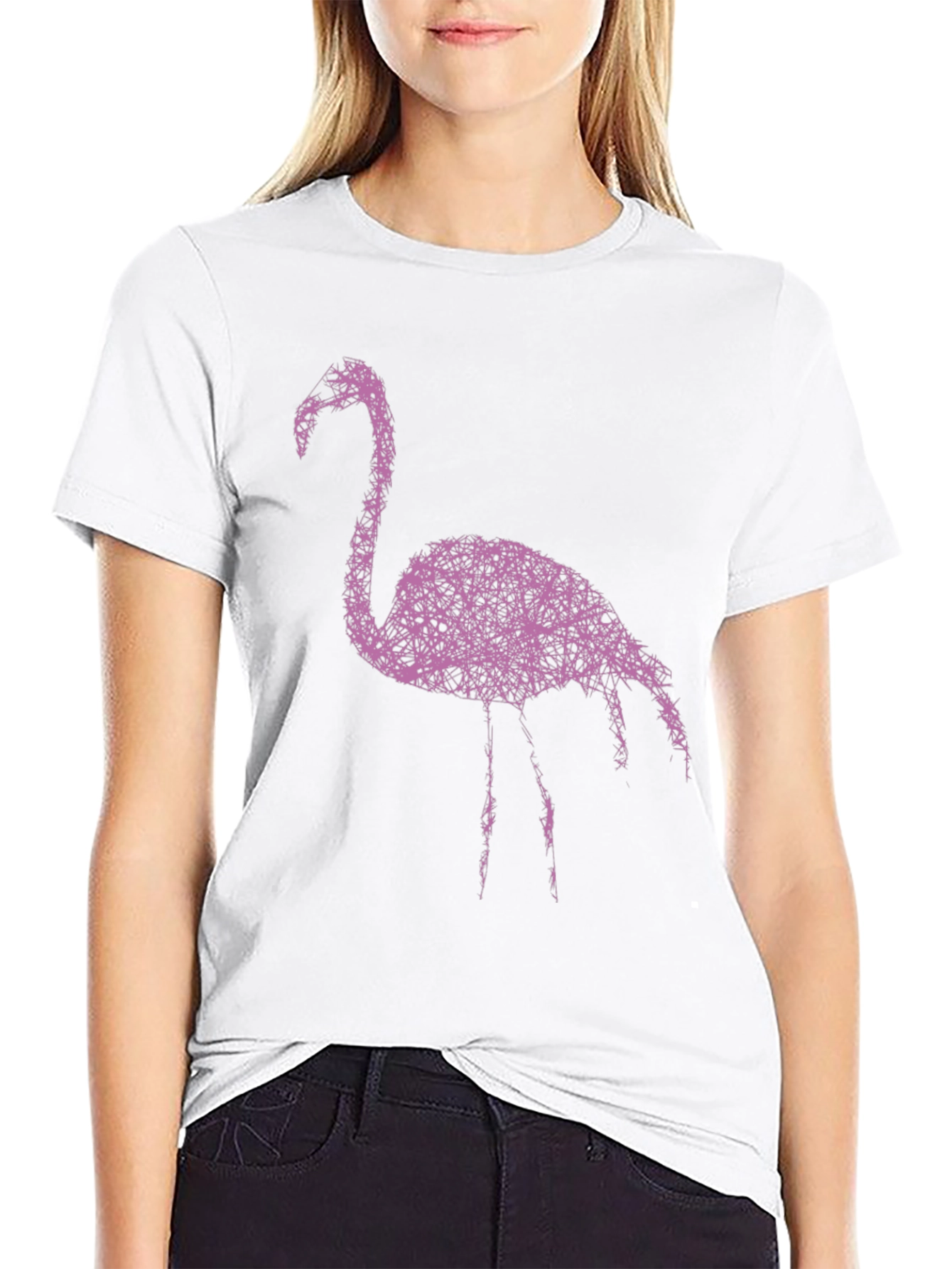 Abstract Flamingo Graphic Tee - Stylish Black T-Shirt