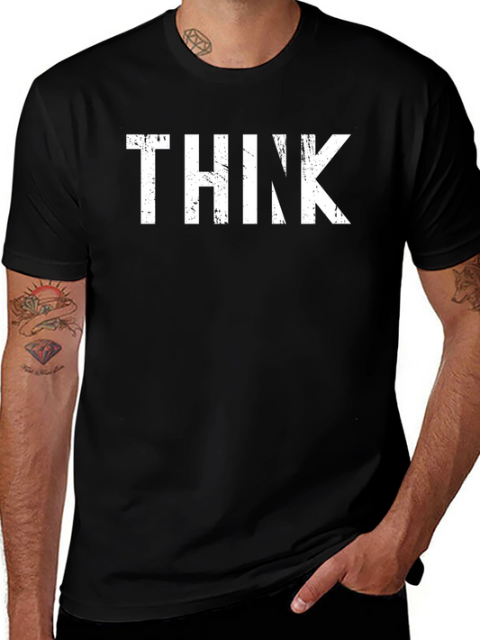 Distressed THINK Graphic Black Tee