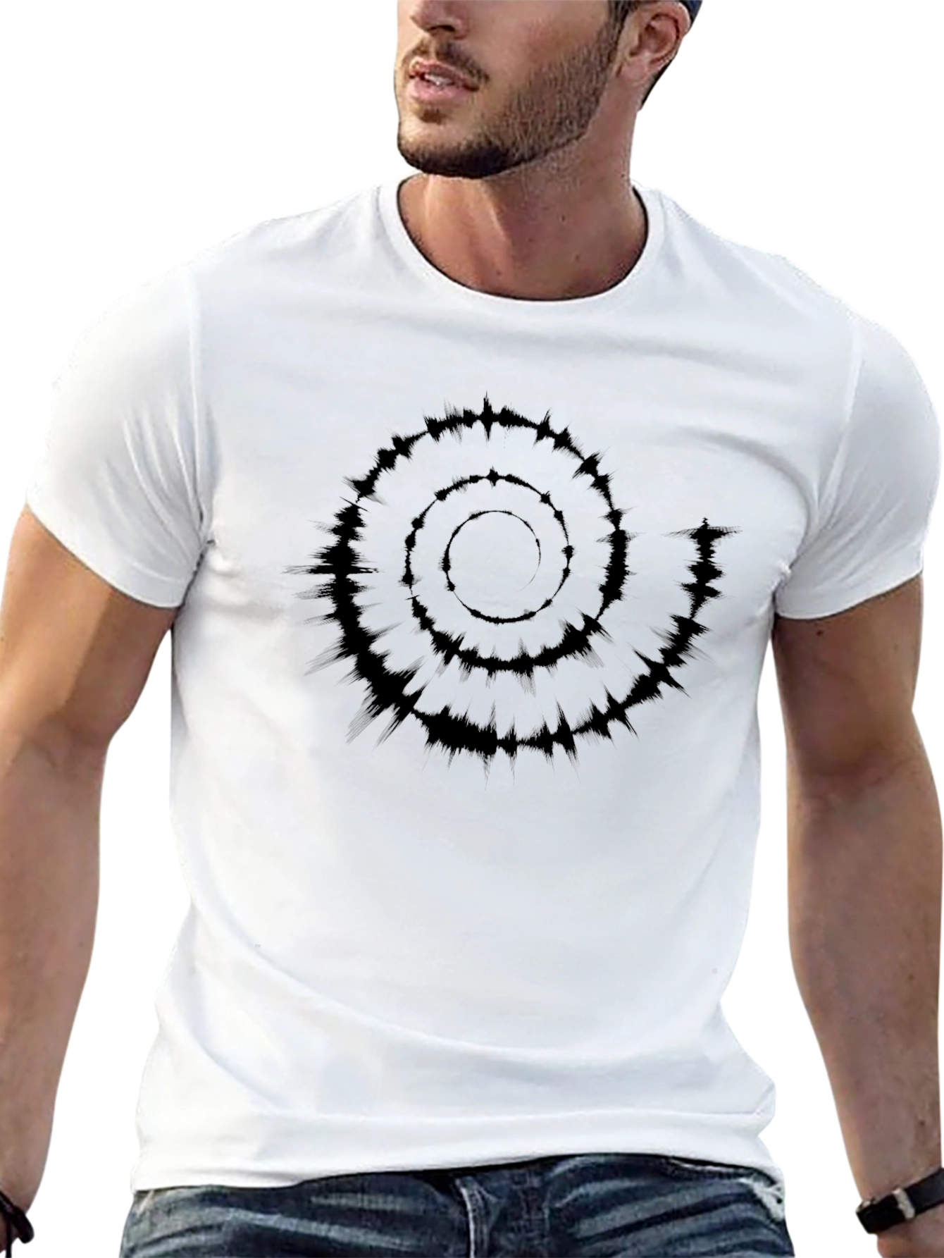 Spiral Graphic Black Cotton T-Shirt
